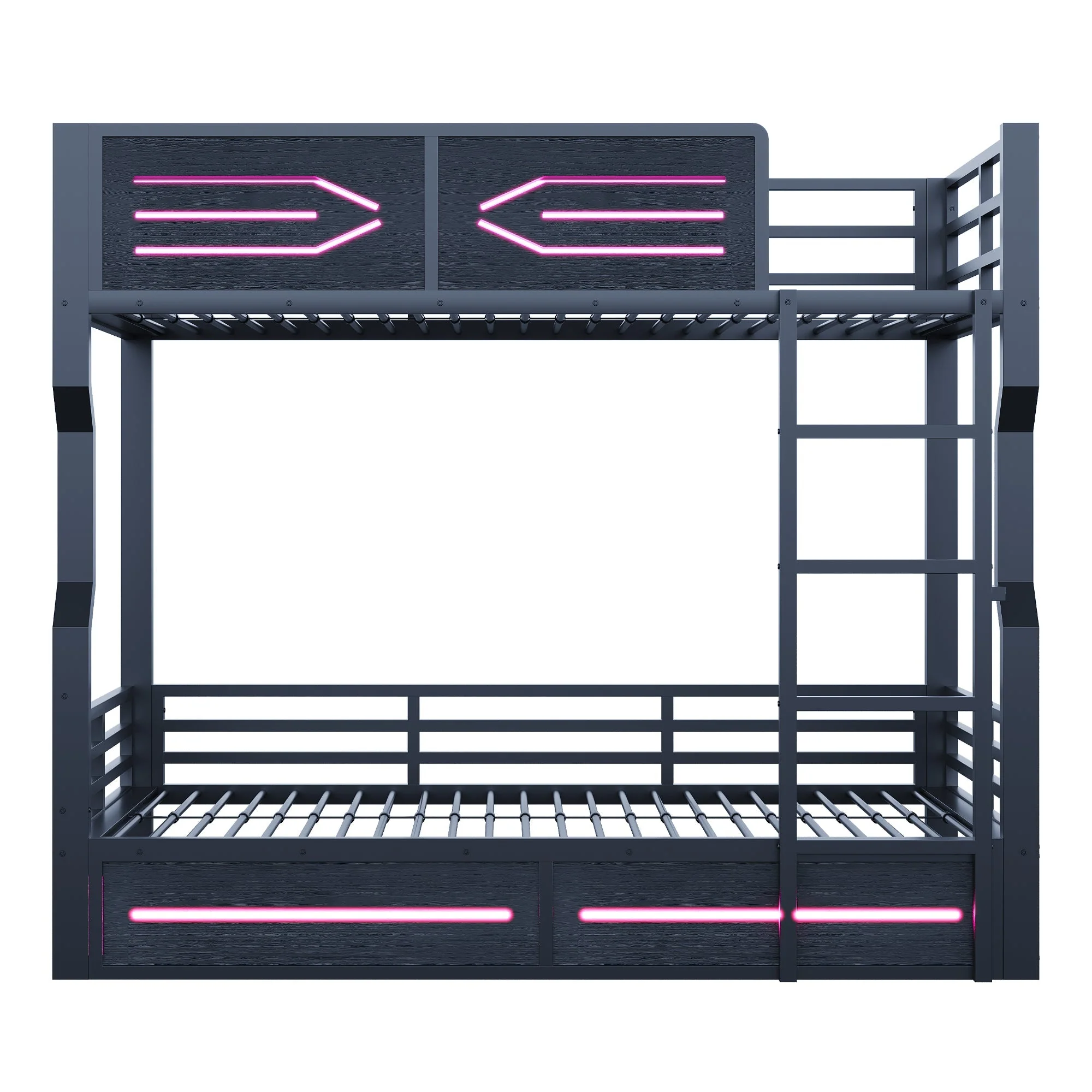 Iron Bunk Bed with LED Lighting and High Side Rails, 90x200cm, Black Iron - Image 6