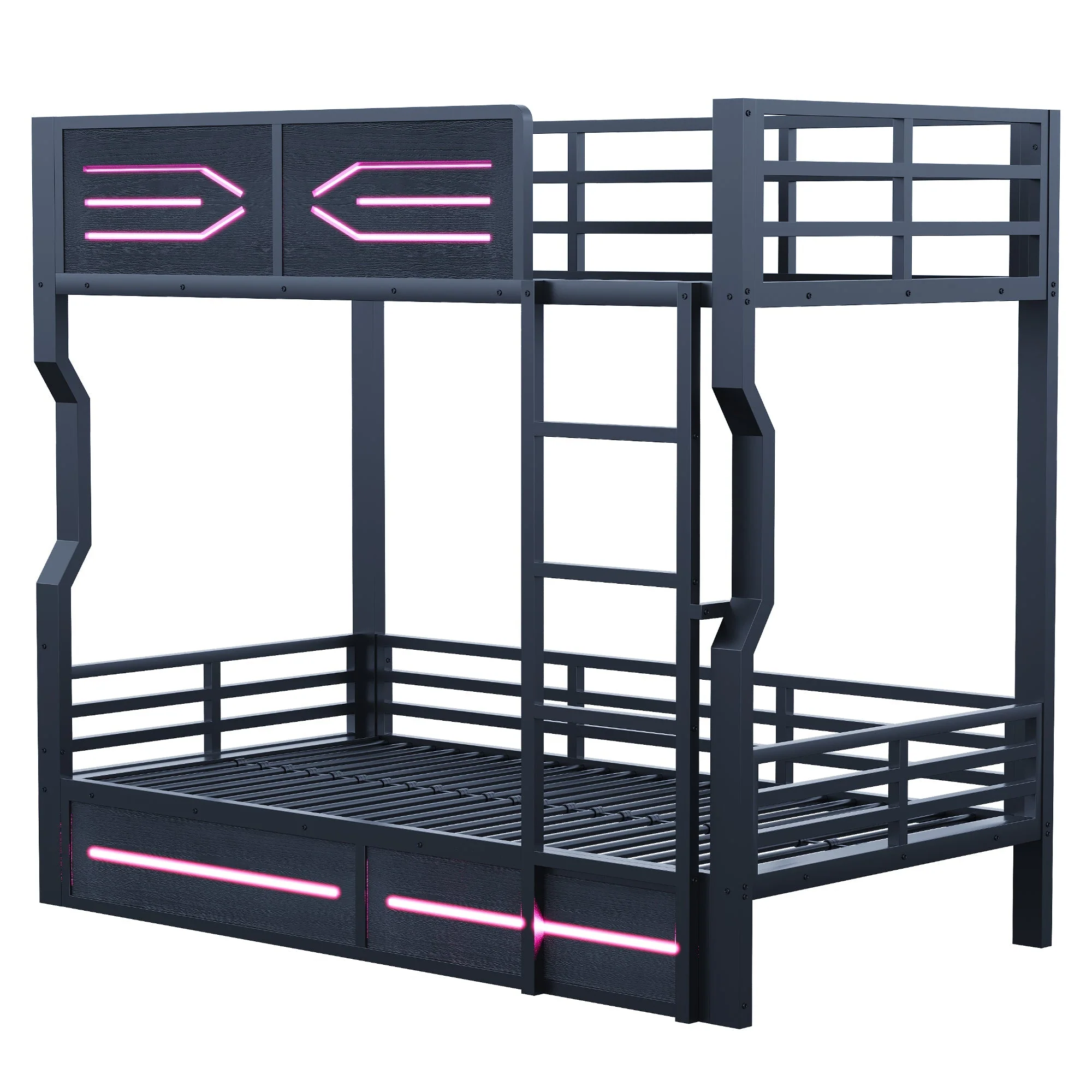 Iron Bunk Bed with LED Lighting and High Side Rails, 90x200cm, Black Iron - Image 7