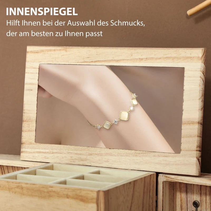 Jewelry Box, 4-Tier Case with Mirror, Wood Brown - Image 3
