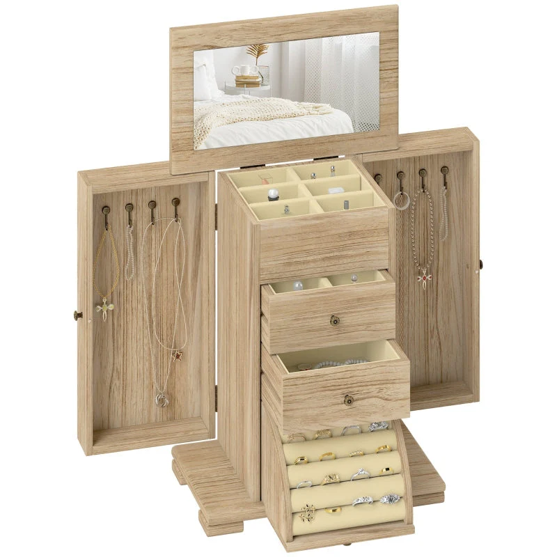 Jewelry Box, 4-Tier Case with Mirror, Wood Brown - Image 7