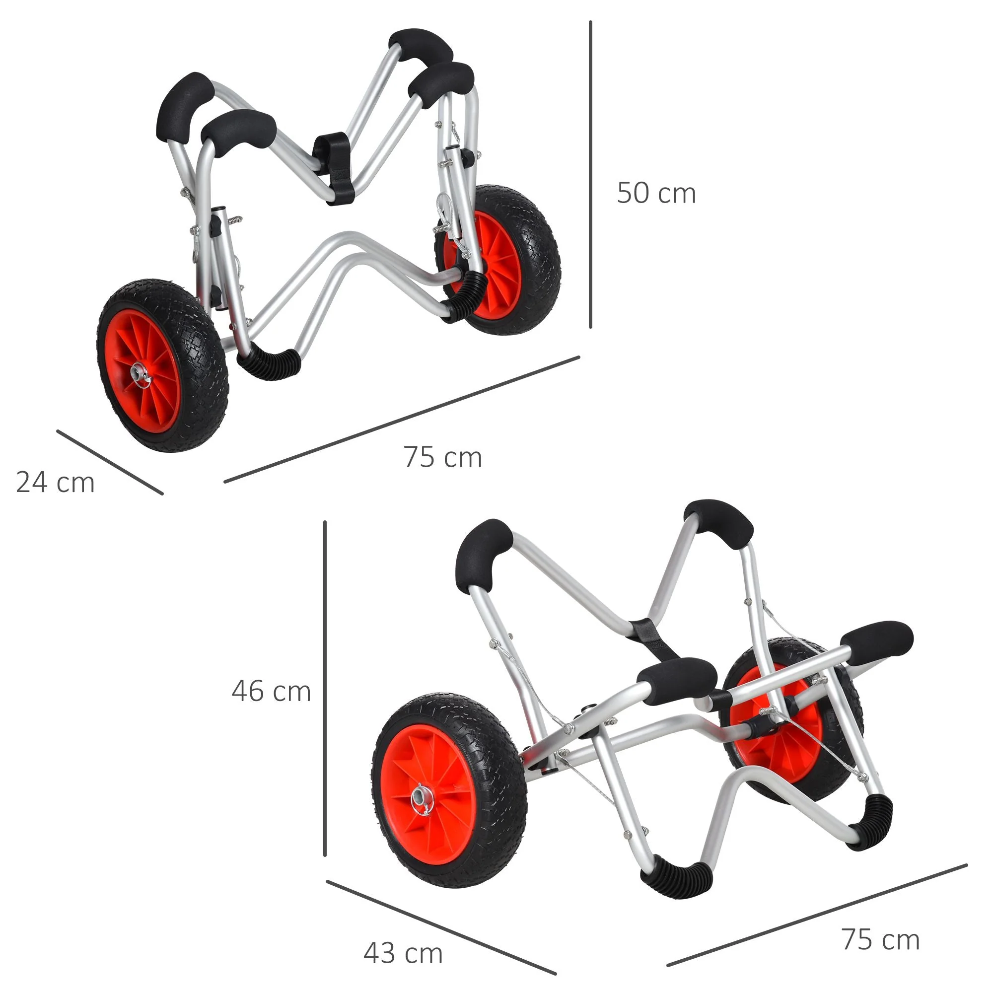 Kayak Cart Foldable, PU Tires, 75 kg, Aluminum - Image 3
