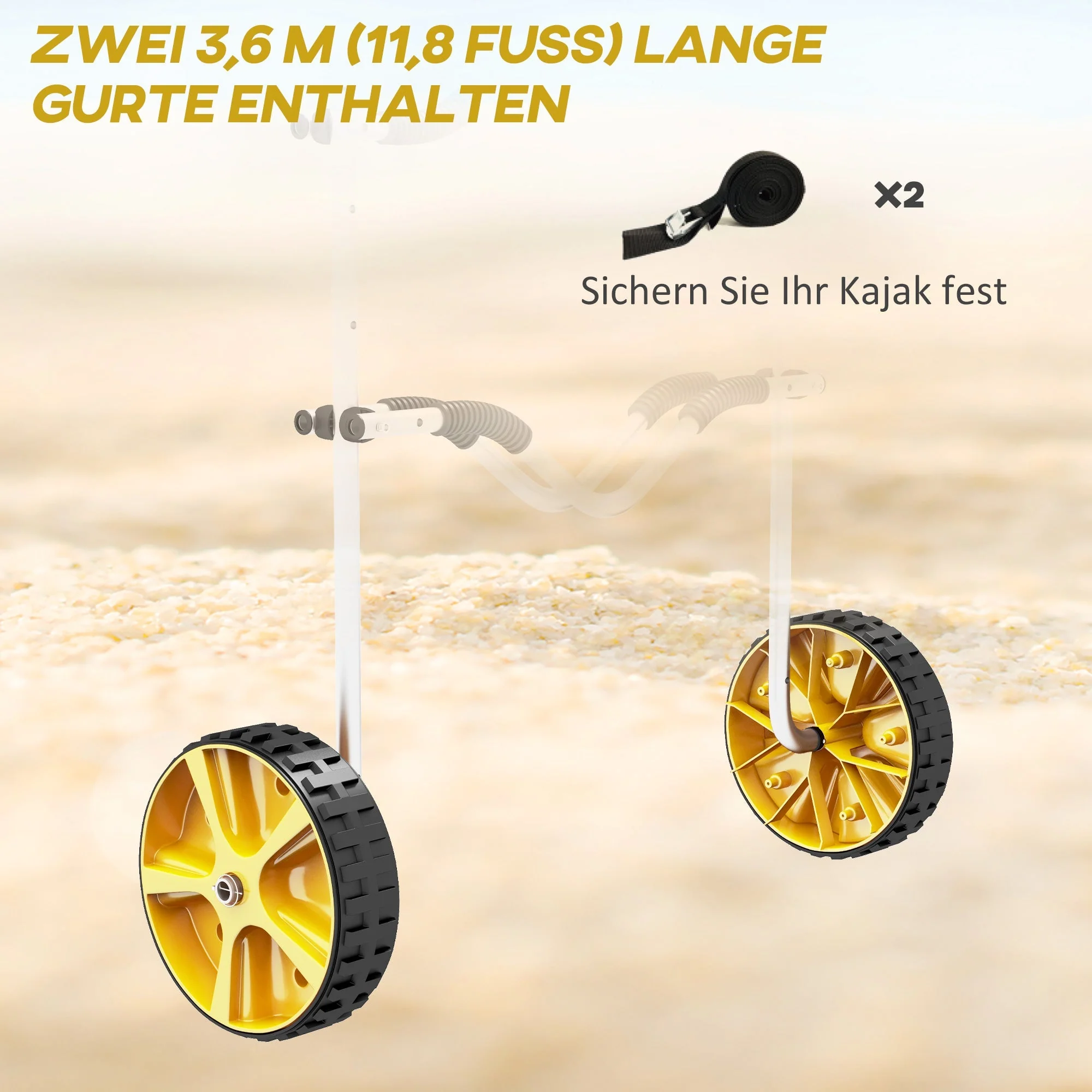 Kayak Trolley Adjustable, Tension Strap, Aluminum Yellow - Image 5