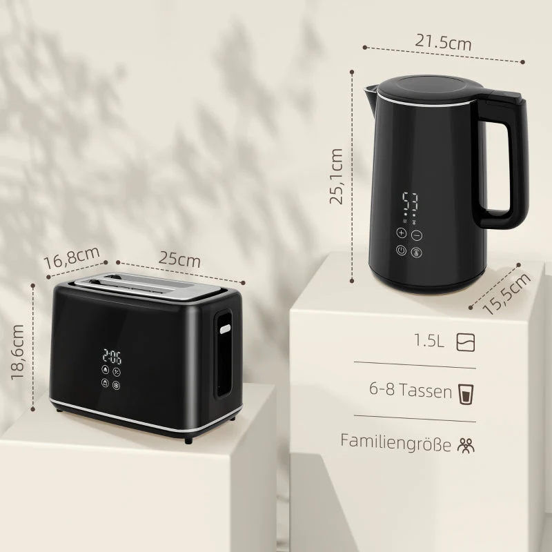 Kettle Toaster Set, 1.5L Kettle 2 Slices Toaster 2200W, Black - Image 3