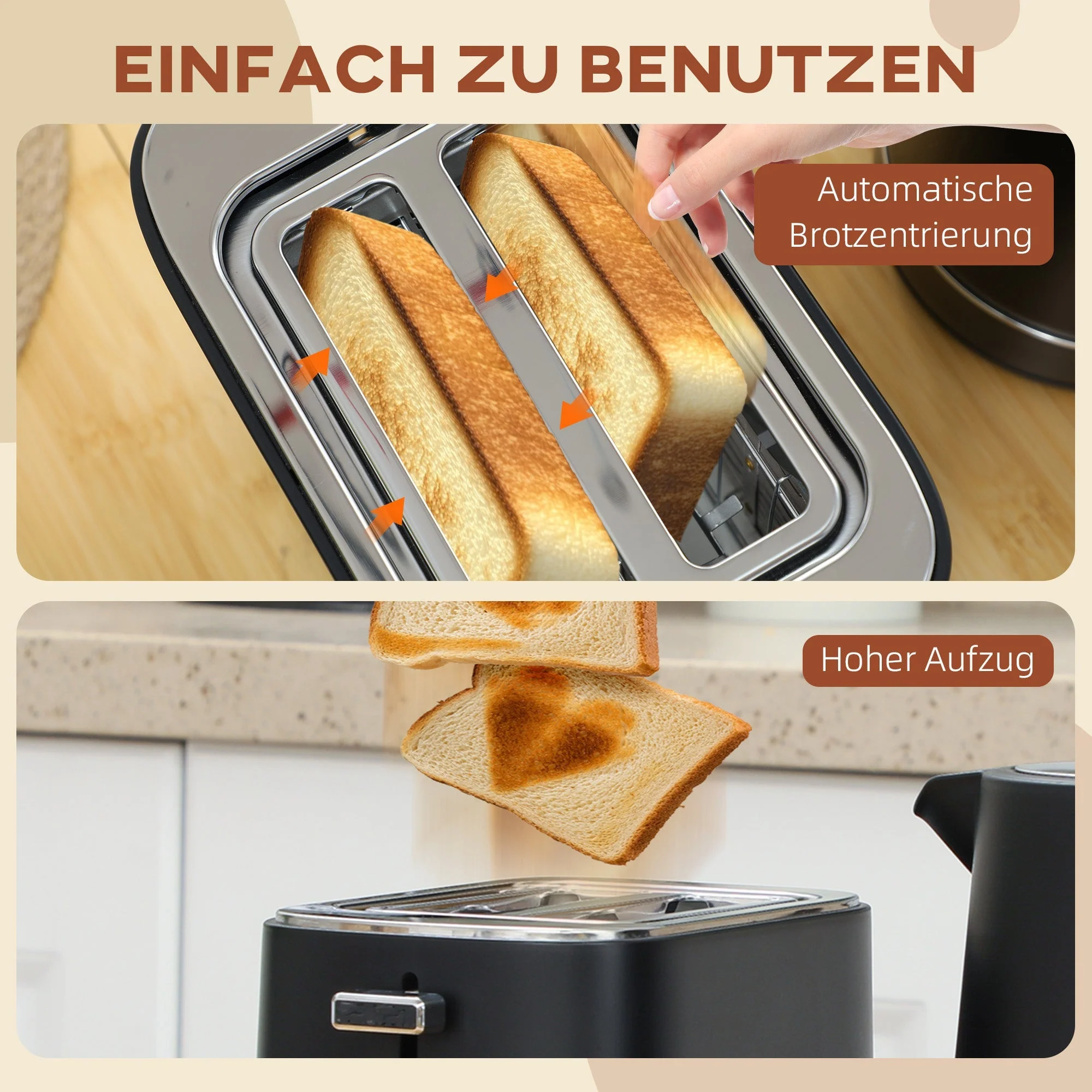 Kettle Toaster Set, 2200W 1.7L 2-Slice 6 Browning Levels, Black - Image 7