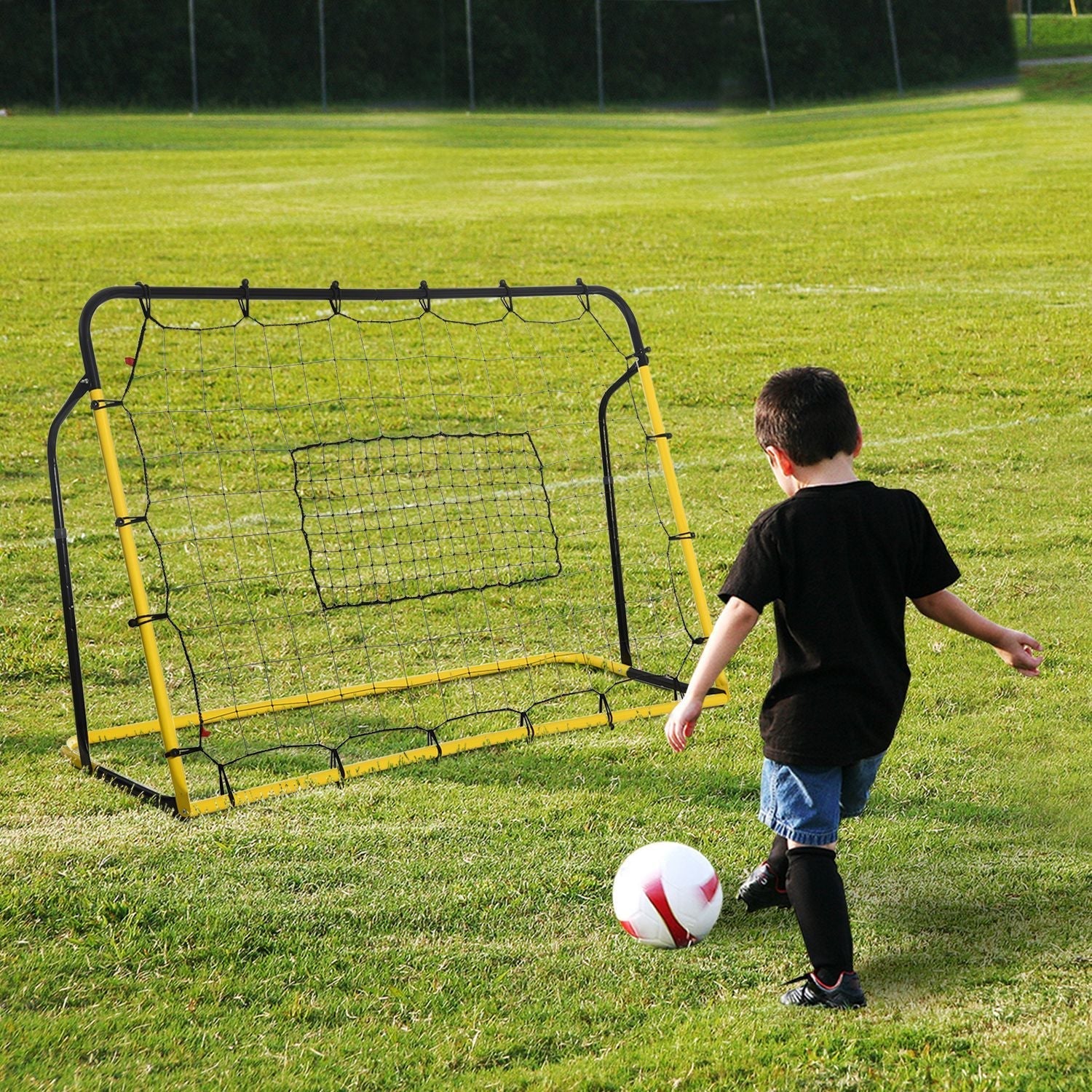 Kickback Football Rebounder Goal Rebound Wall 184x63x123 cm Yellow Black
