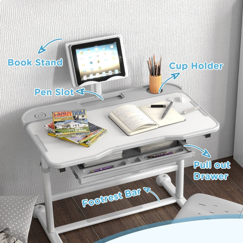 Kids Desk and Chair Set, Height Adjustable Tilted Desktop, Grey - Image 7