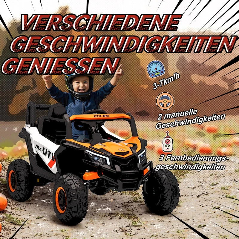 Kids Electric Ride-On Car with Remote Control, LED Lights and USB, Orange - Image 5