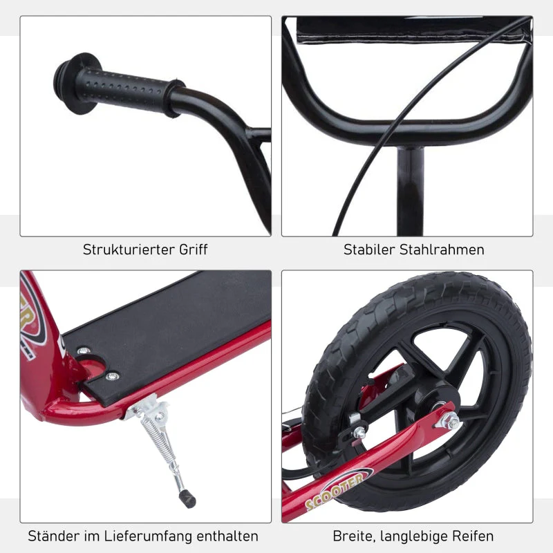 Kids' Kick Scooter with Rear Brake and Height Adjustable Handlebars, Red Steel - Image 5