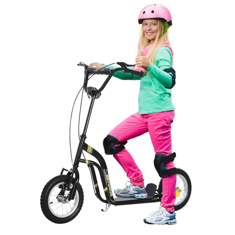 Kids' Scooter with 12-Inch Pneumatic Tires and Kickboard, Aluminum, Black - Image 2