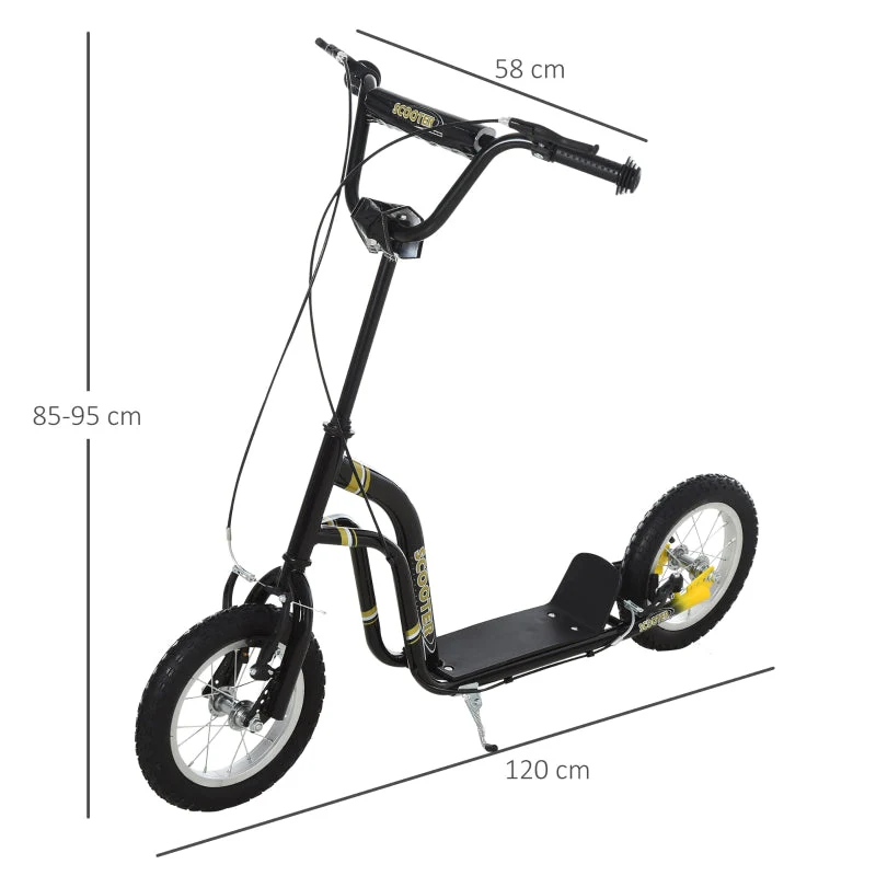 Kids' Scooter with 12-Inch Pneumatic Tires and Kickboard, Aluminum, Black - Image 3