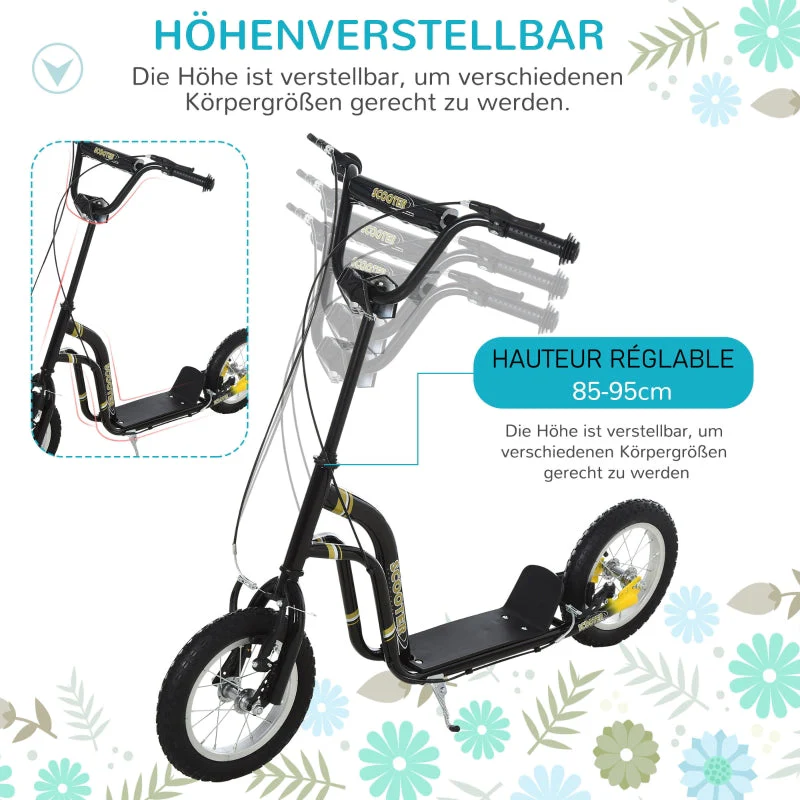 Kids' Scooter with 12-Inch Pneumatic Tires and Kickboard, Aluminum, Black - Image 4