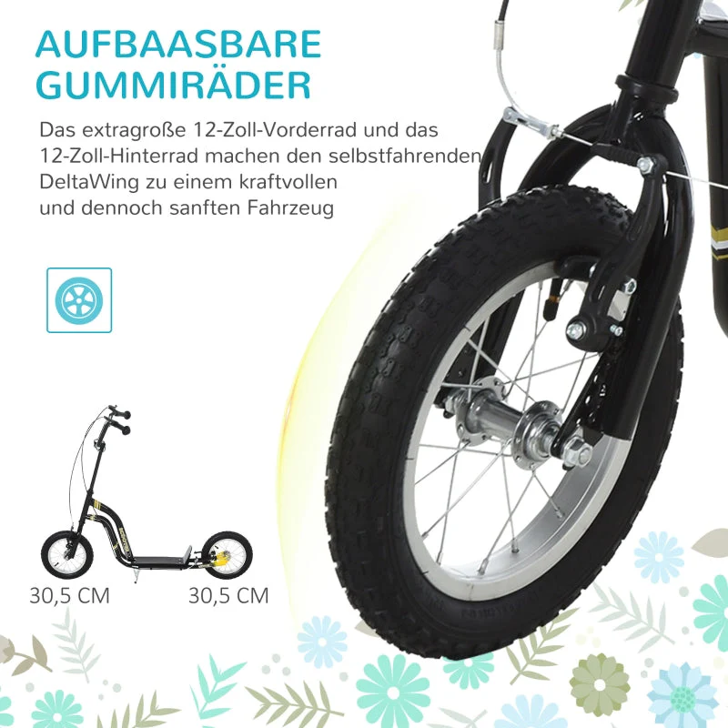 Kids' Scooter with 12-Inch Pneumatic Tires and Kickboard, Aluminum, Black - Image 7