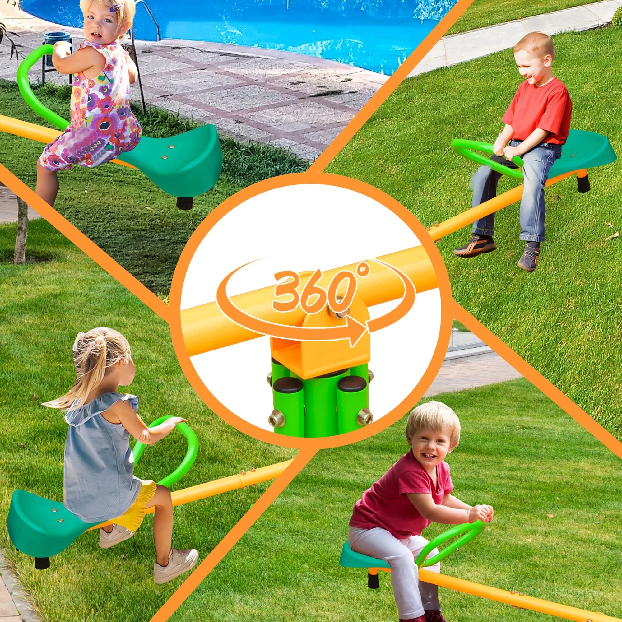 Kids Seesaw Outdoor Teeter Board Non-Slip Handle, Green Yellow - Image 7