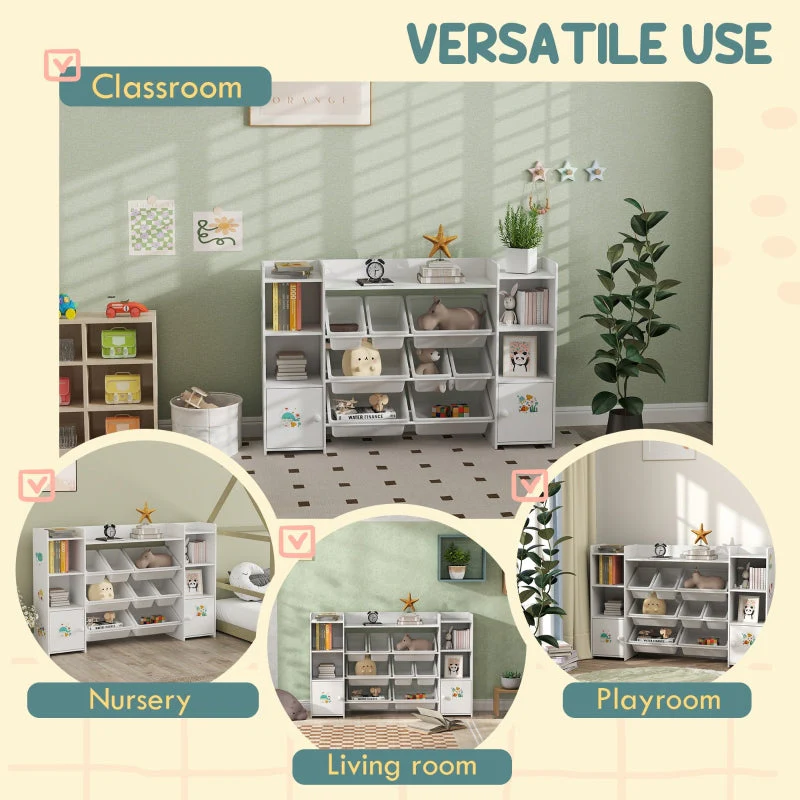 Kids Toy Organizers and Storage with 8 Removable Bins and Bookshelf, White - Image 6