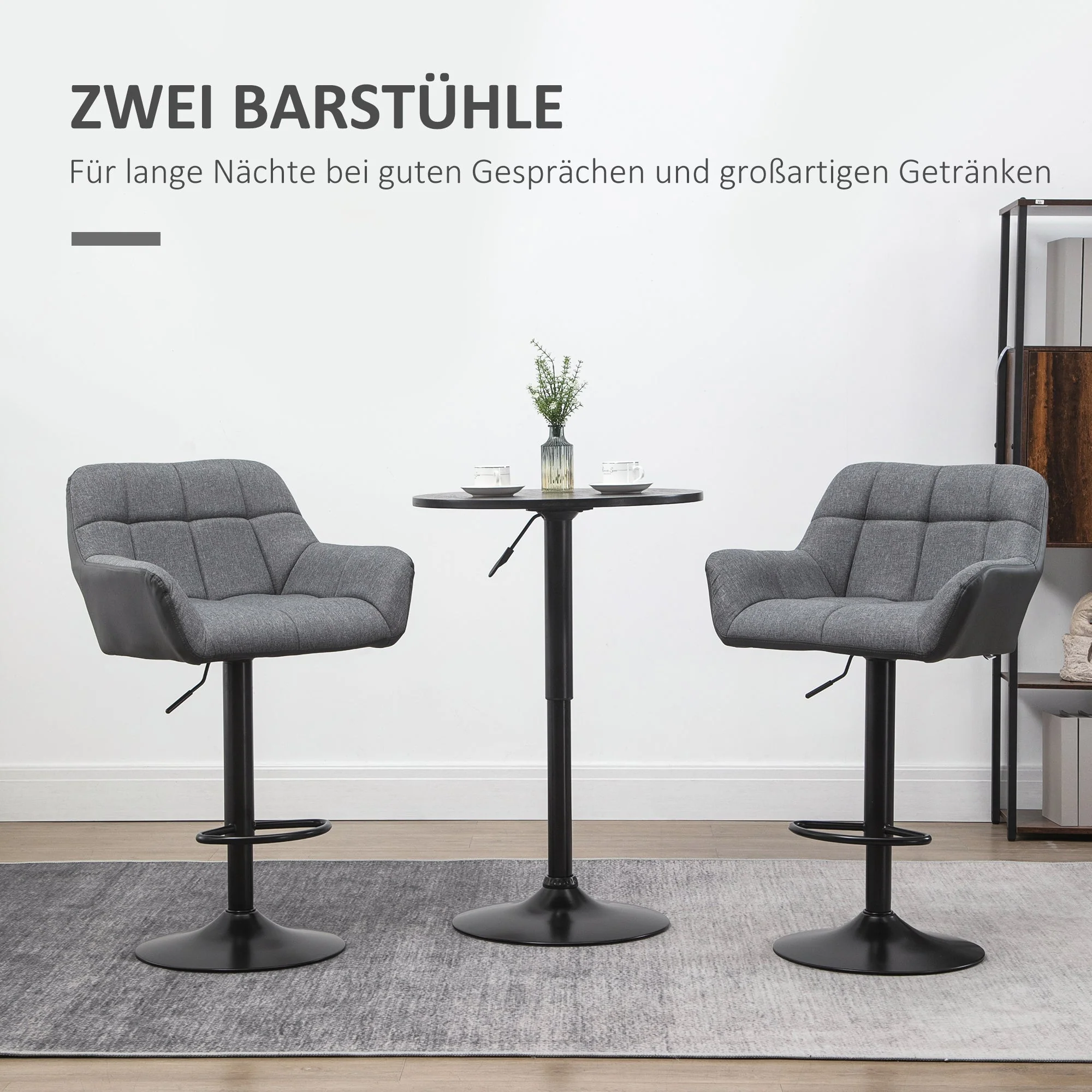 Kitchen Bar Stool Set of 2, Adjustable 360° Swivel with Backrest, Linen Look Grey - Image 4