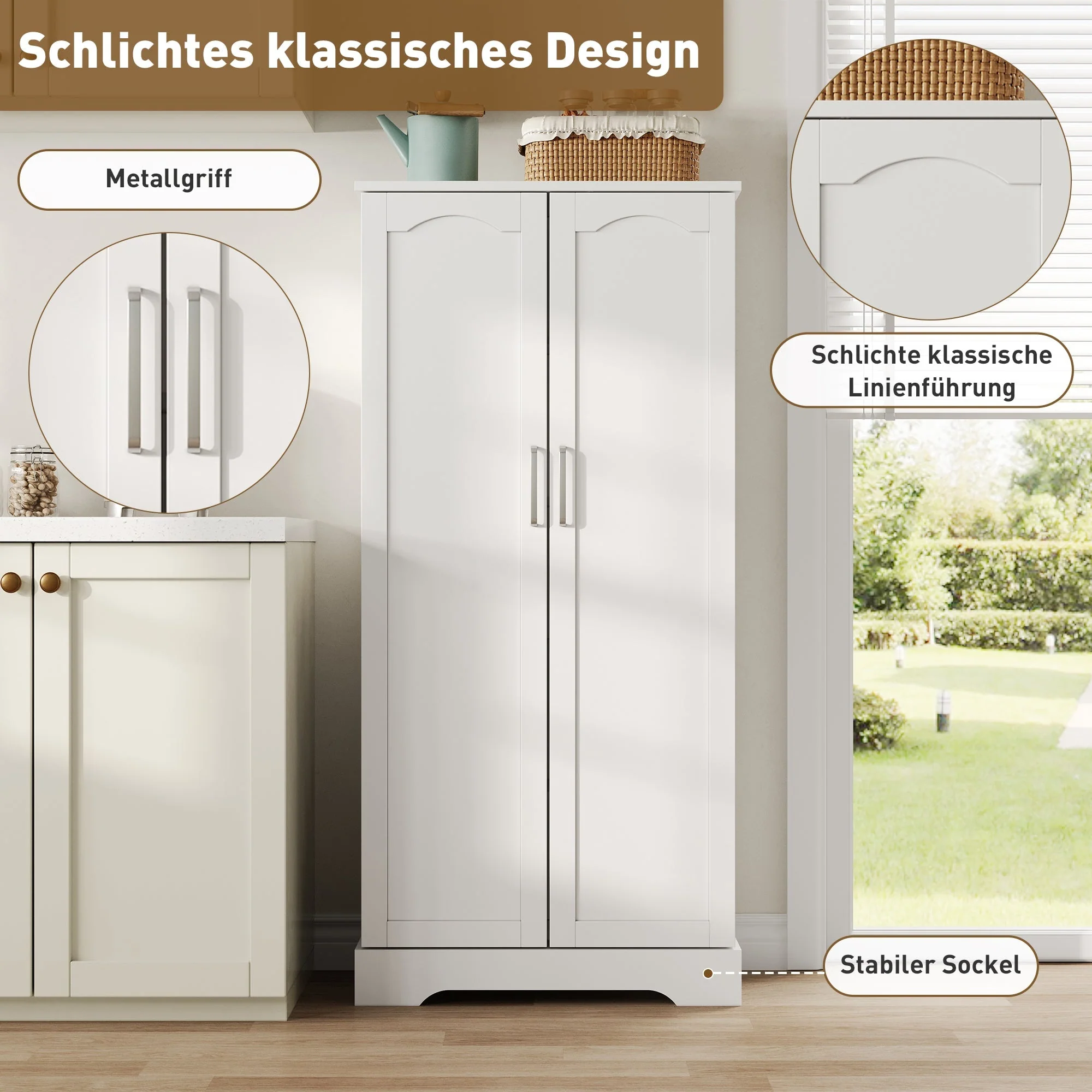 Kitchen Cabinet 60x35x128cm LED Sensor Adjustable Shelves Double Door - White - Image 6