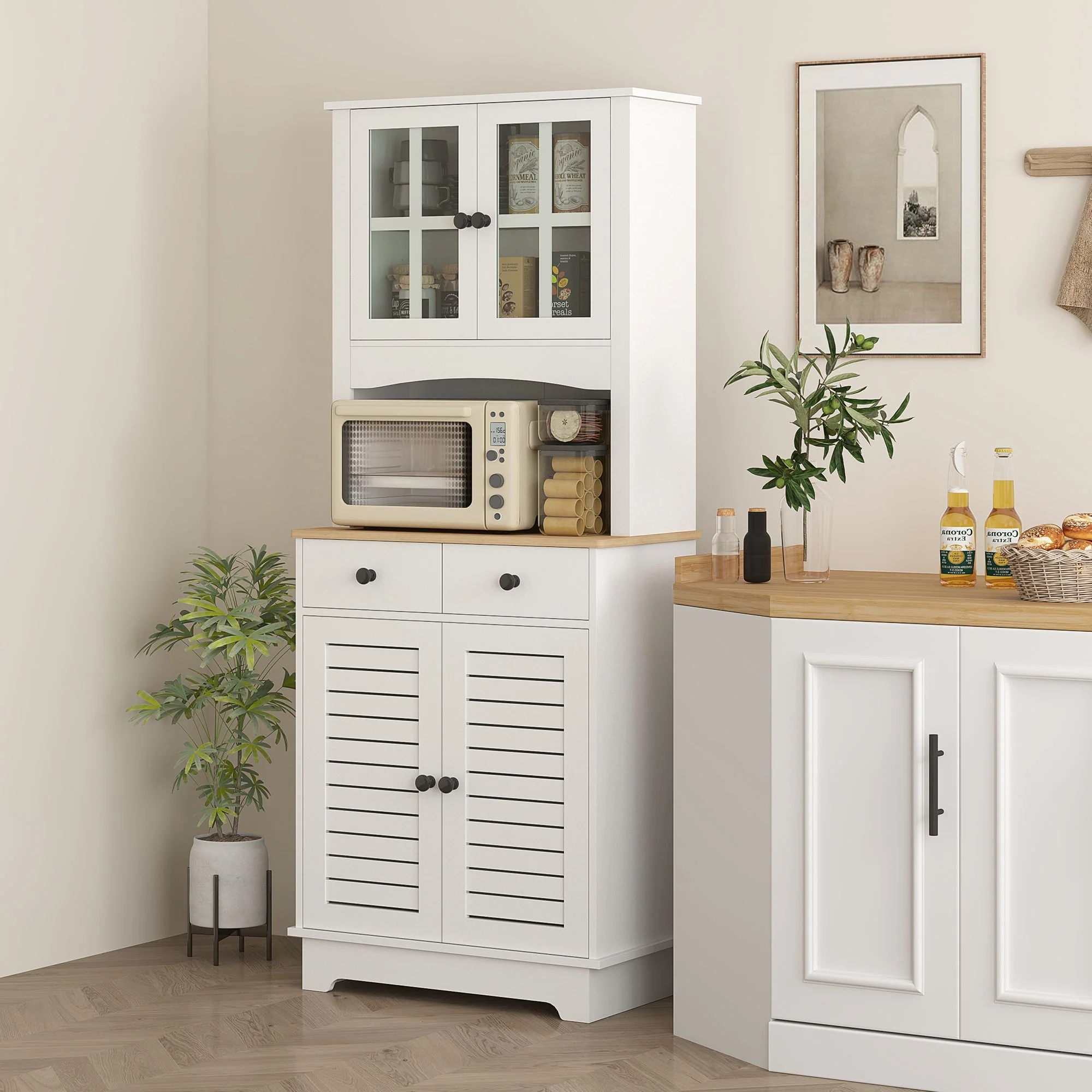 Kitchen Cabinet Glass Doors 2 Drawers - Wood White - Image 2