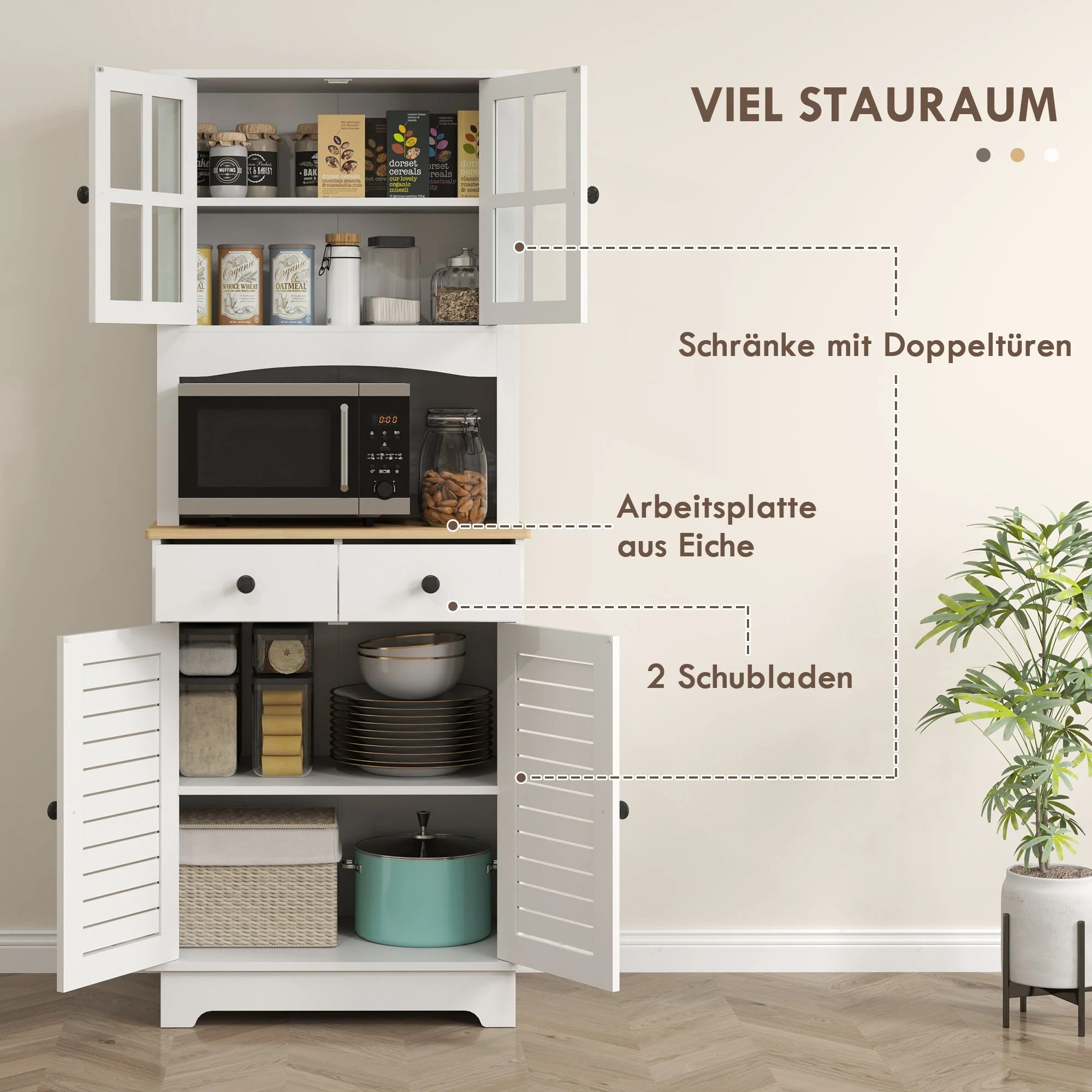 Kitchen Cabinet Glass Doors 2 Drawers - Wood White - Image 4