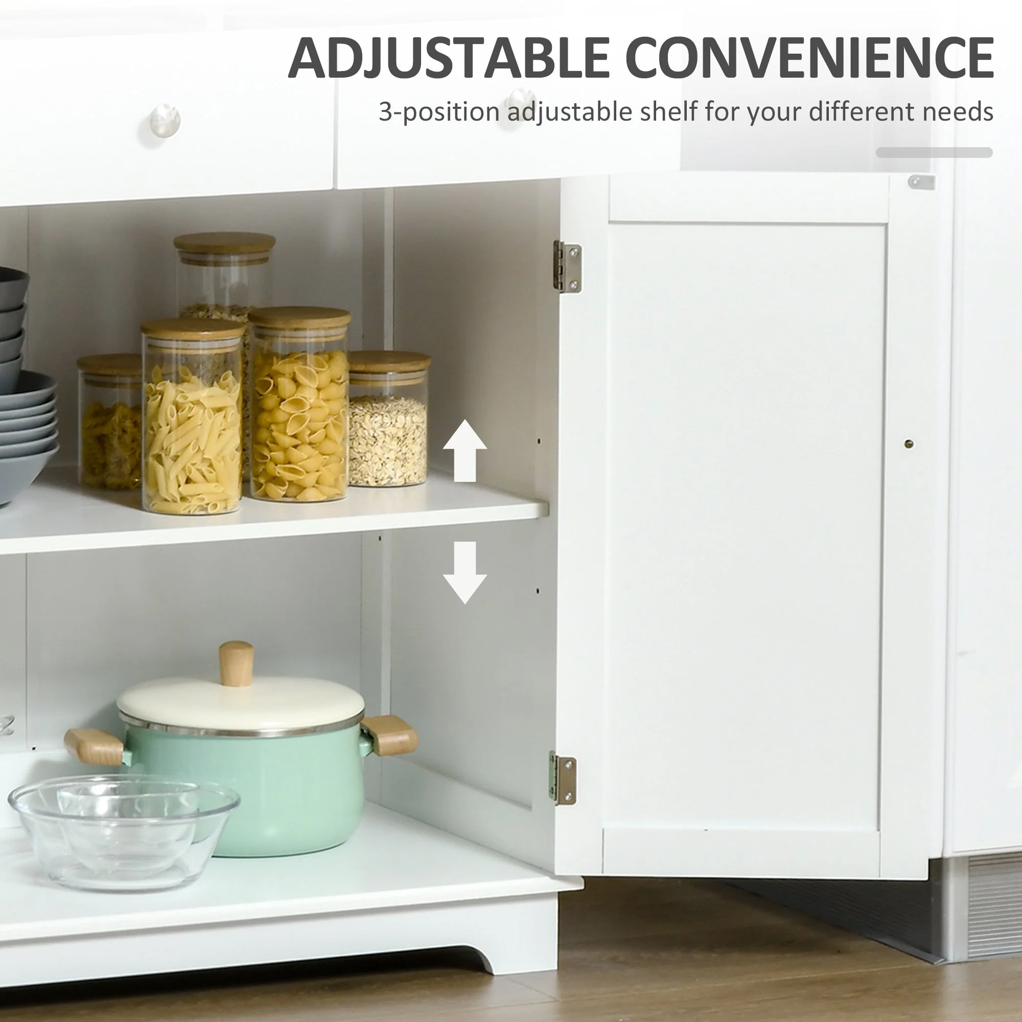 Kitchen Cabinet Side Storage Sideboard with Solid Wood Top, Adjustable Shelf & Drawer, Multicolor Engineered Wood - Image 6