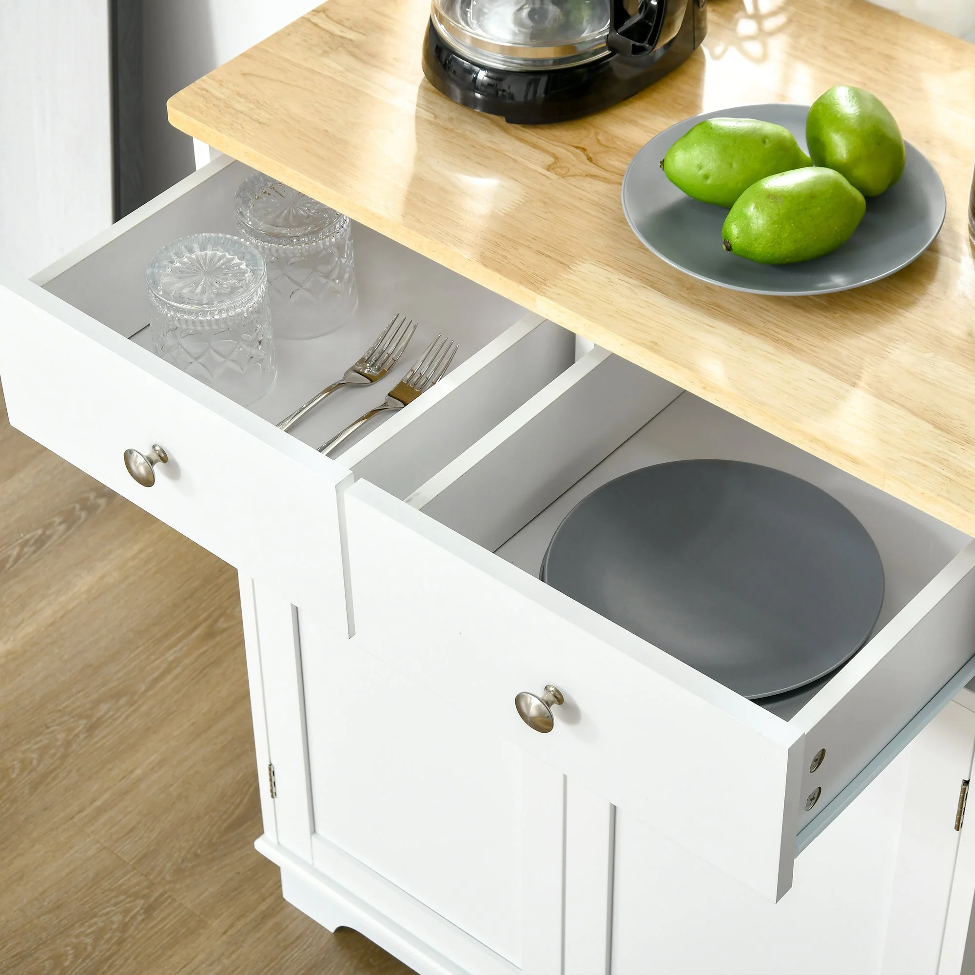 Kitchen Cabinet Side Storage Sideboard with Solid Wood Top, Adjustable Shelf & Drawer, Multicolor Engineered Wood - Image 7