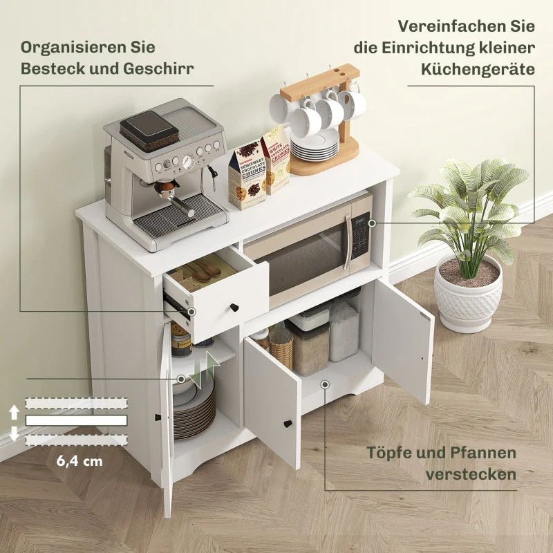 Kitchen Cabinet Sideboard with Microwave Shelf, 3 Doors, Drawer, Adjustable Shelves, White - Image 4