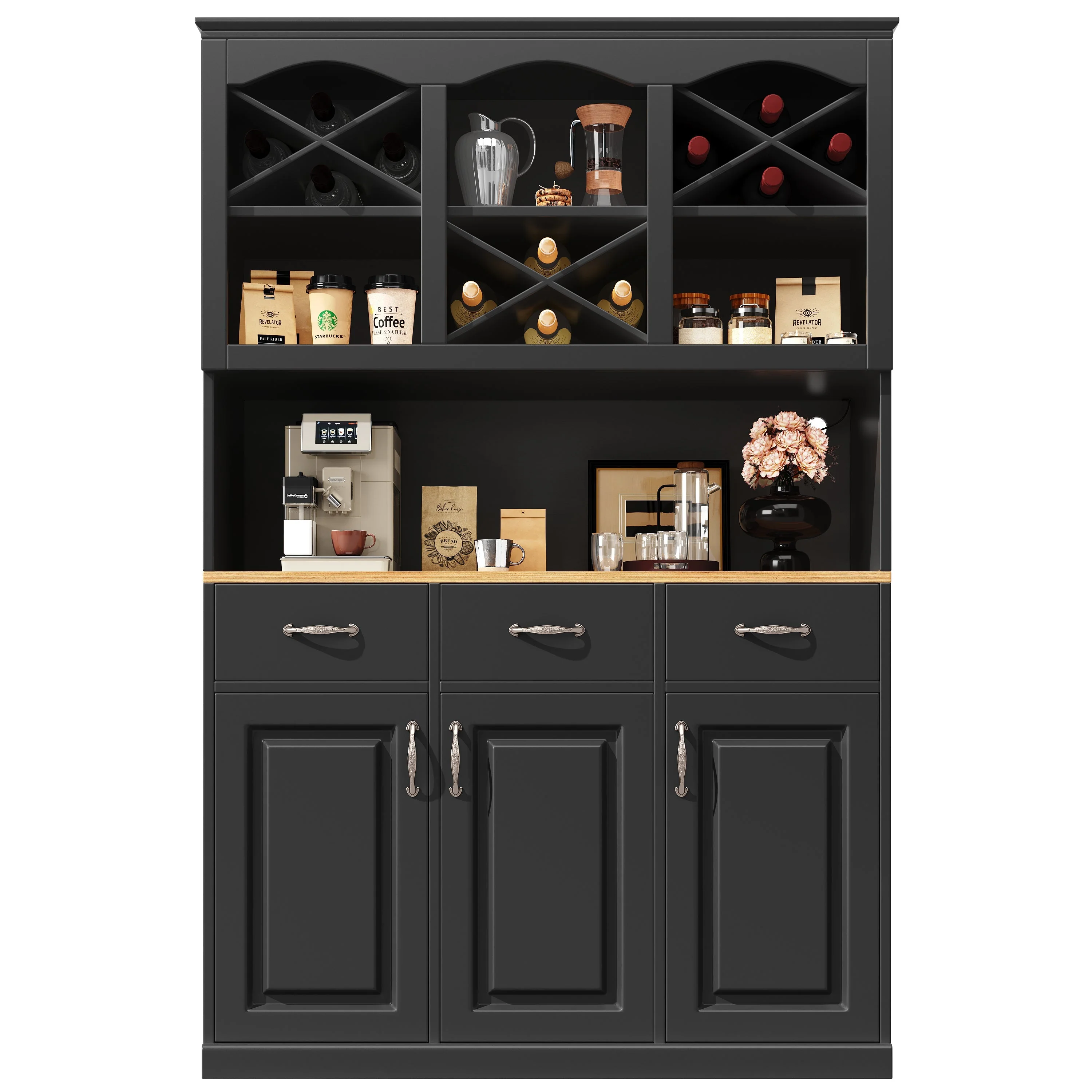 Kitchen Cabinet Tall Buffet 120cm 3 Doors 3 Drawers LED Black - Image 10