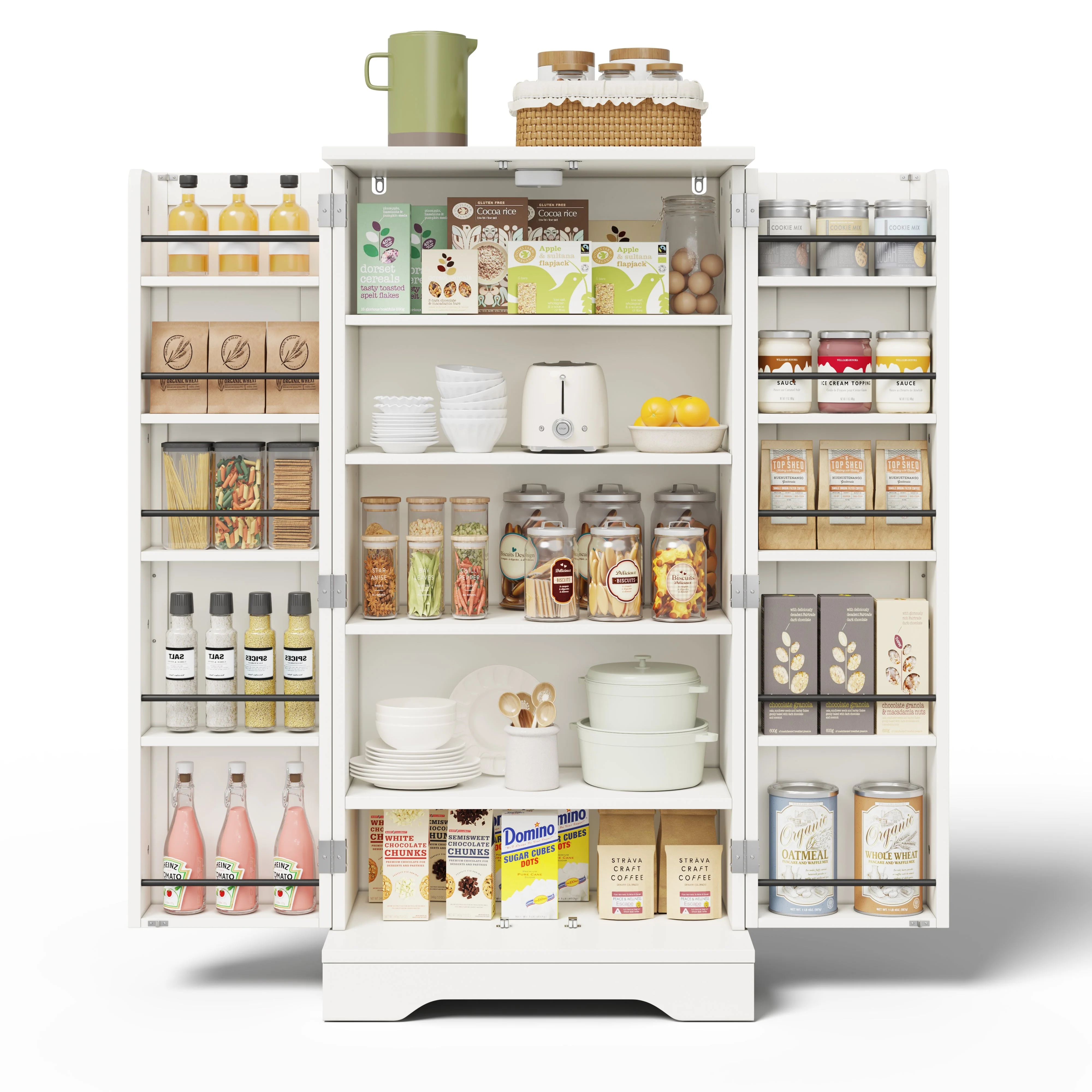 Kitchen Cabinet with LED Sensor Light and Adjustable Shelves, White - Image 8