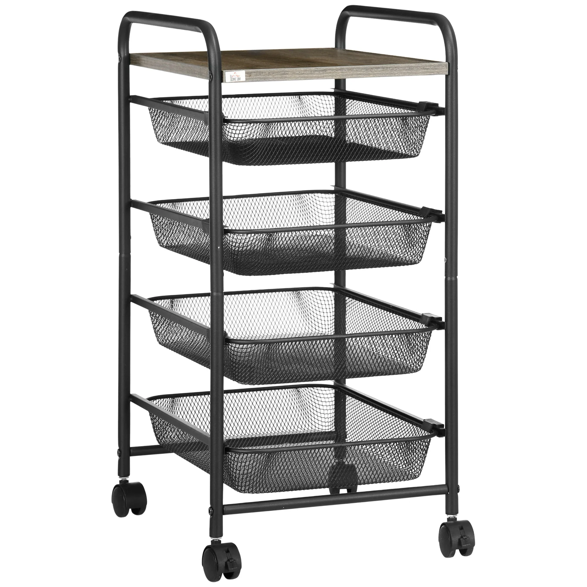 Kitchen Cart, 4 Baskets Storage Rack on Wheels, Steel Black - Image 2