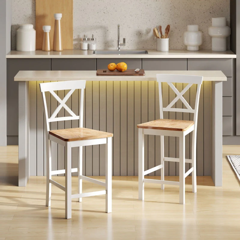 Kitchen Chairs, Curved Slatted Back, Rubberwood White - Image 2