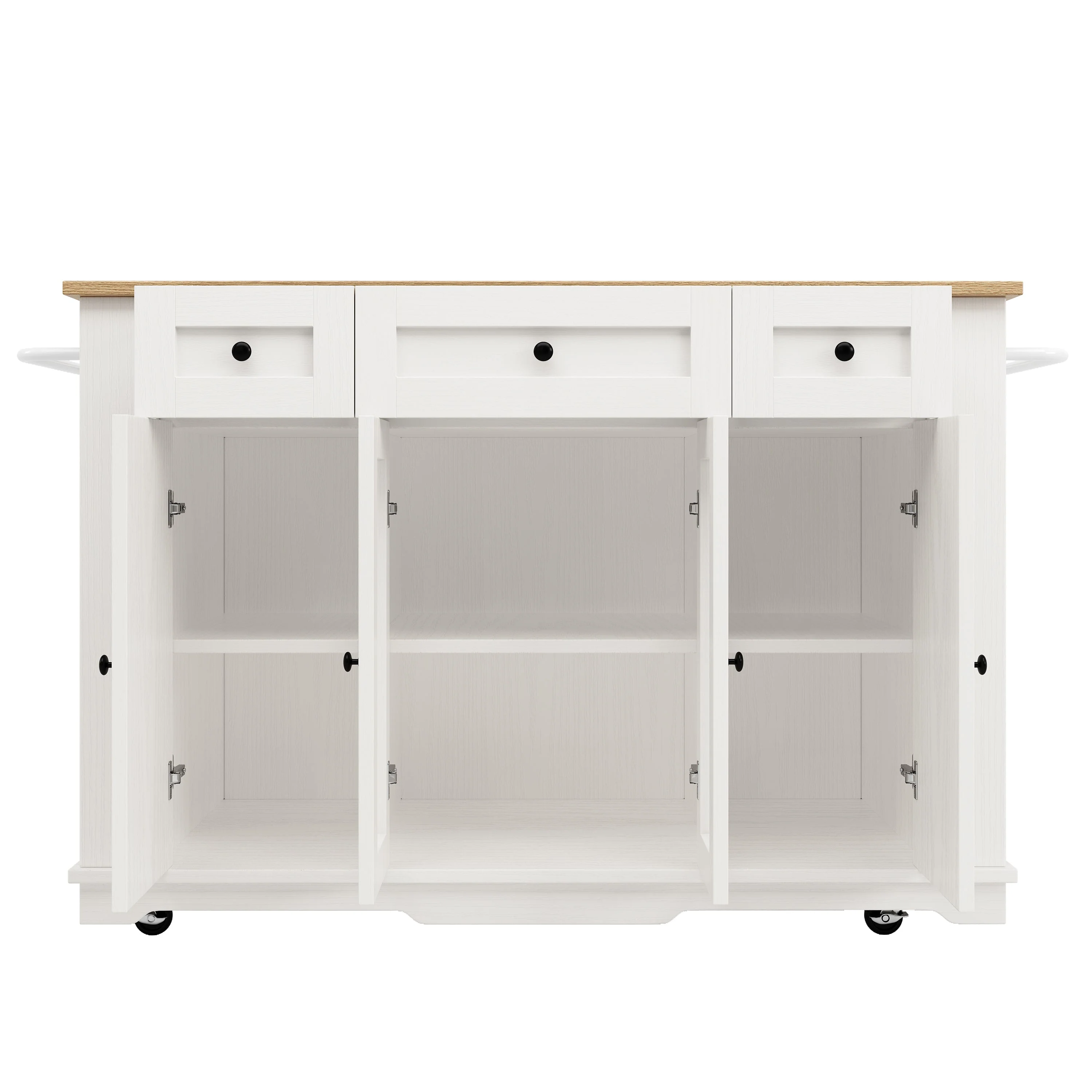 Kitchen Island Cabinet Worktop Storage Tempered Glass White