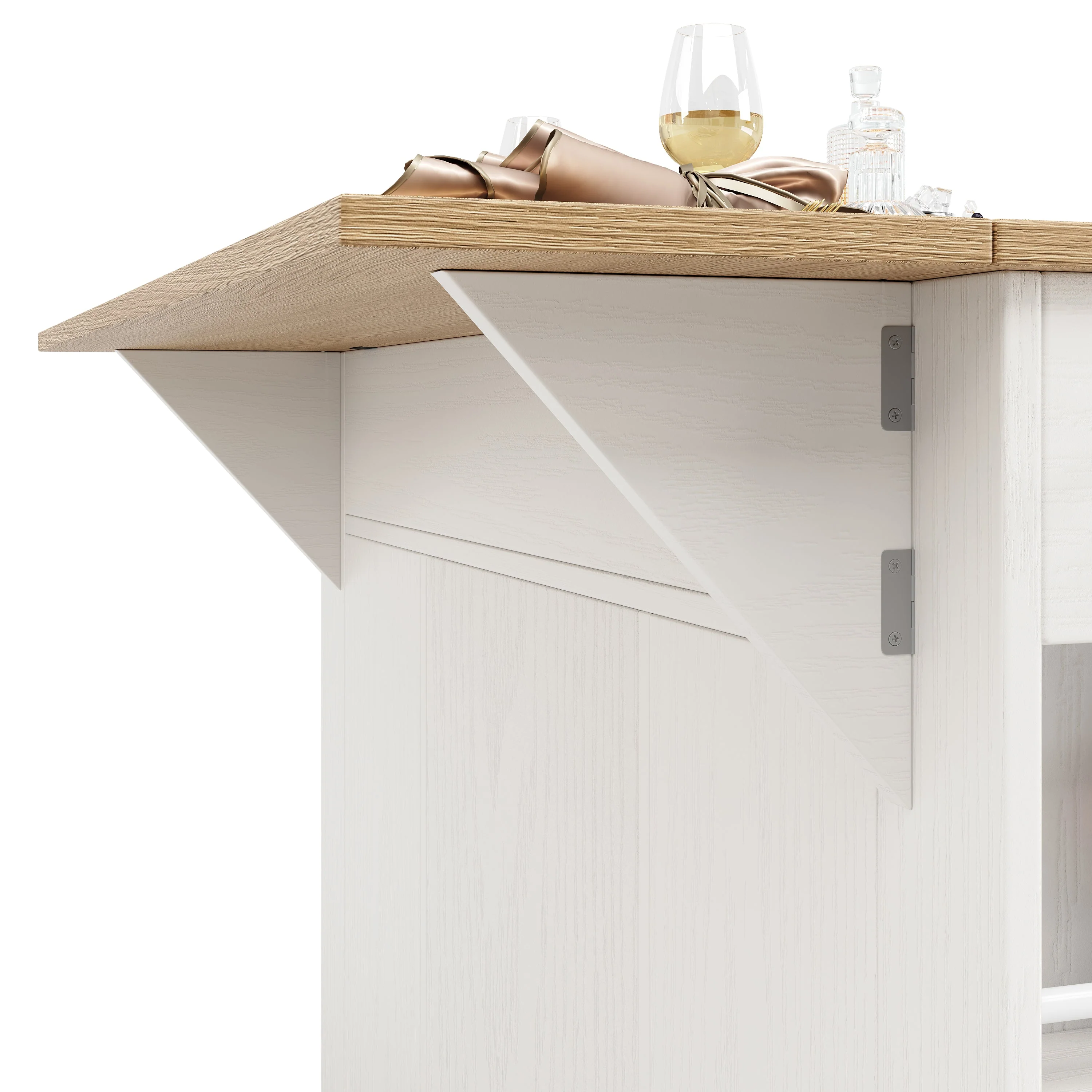Kitchen Island Cabinet Worktop Storage Tempered Glass White - Image 10