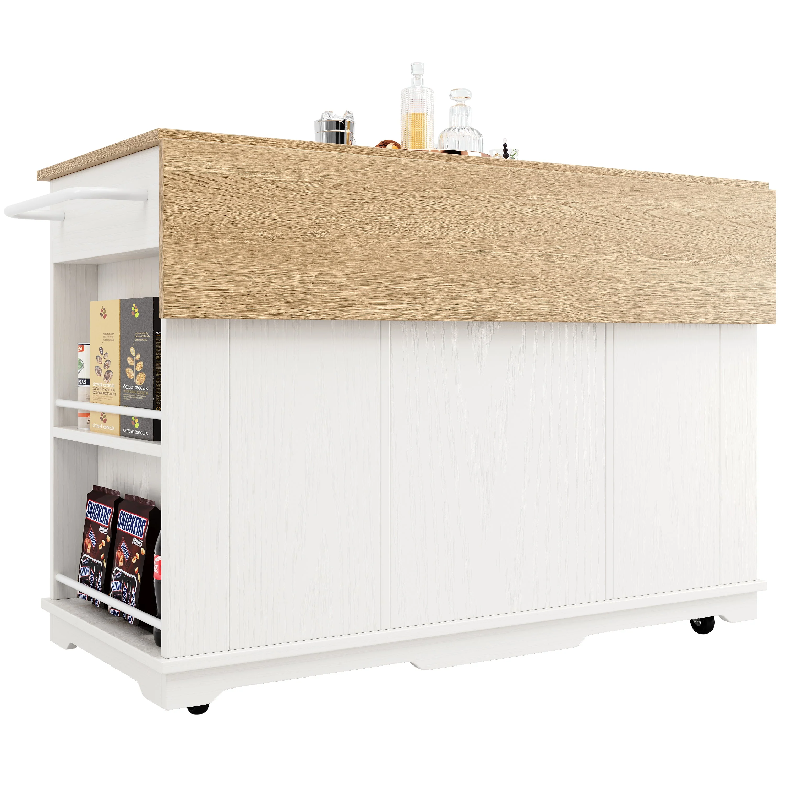 Kitchen Island Cabinet Worktop Storage Tempered Glass White - Image 2