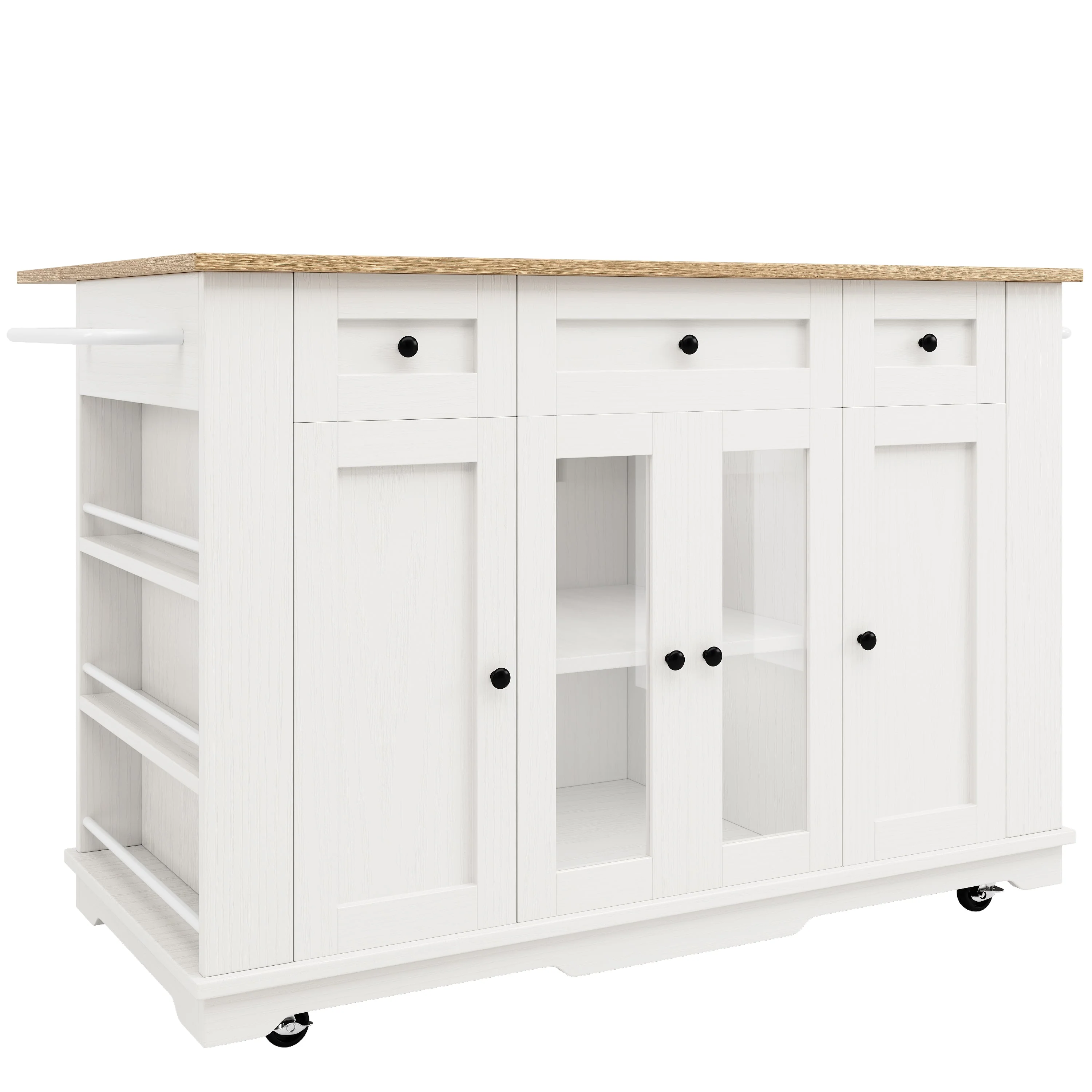 Kitchen Island Cabinet Worktop Storage Tempered Glass White - Image 4