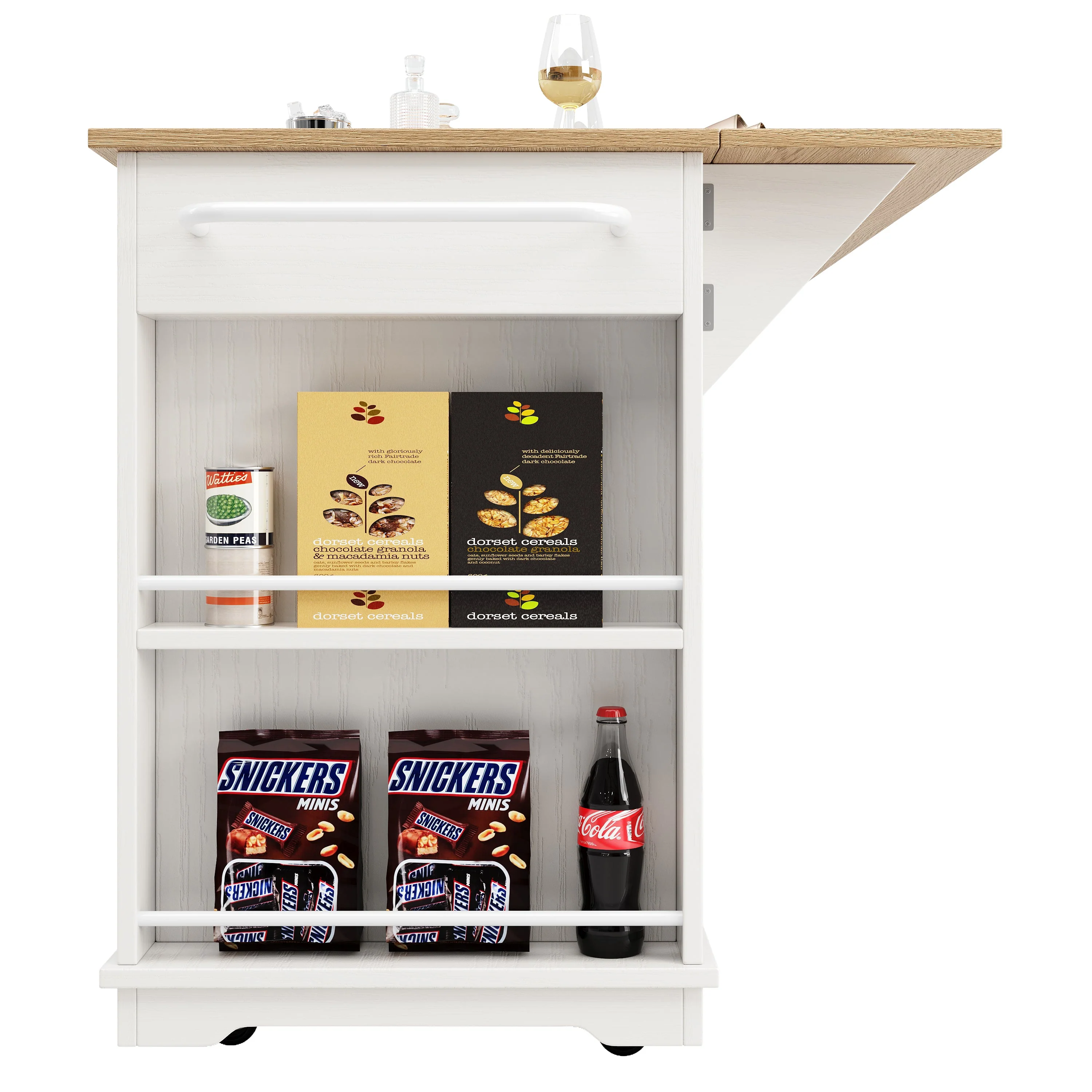 Kitchen Island Cabinet Worktop Storage Tempered Glass White - Image 7