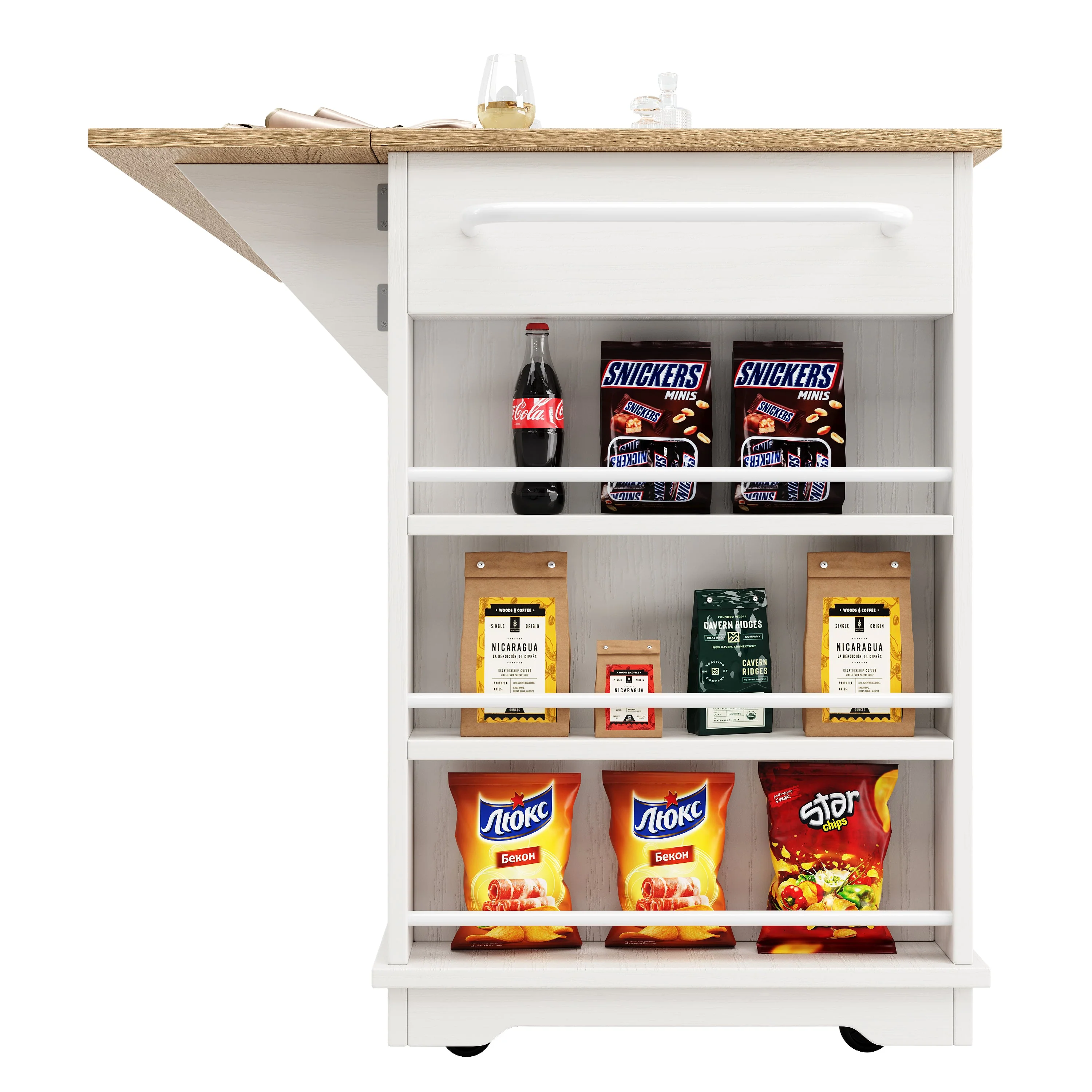 Kitchen Island Cabinet Worktop Storage Tempered Glass White - Image 9