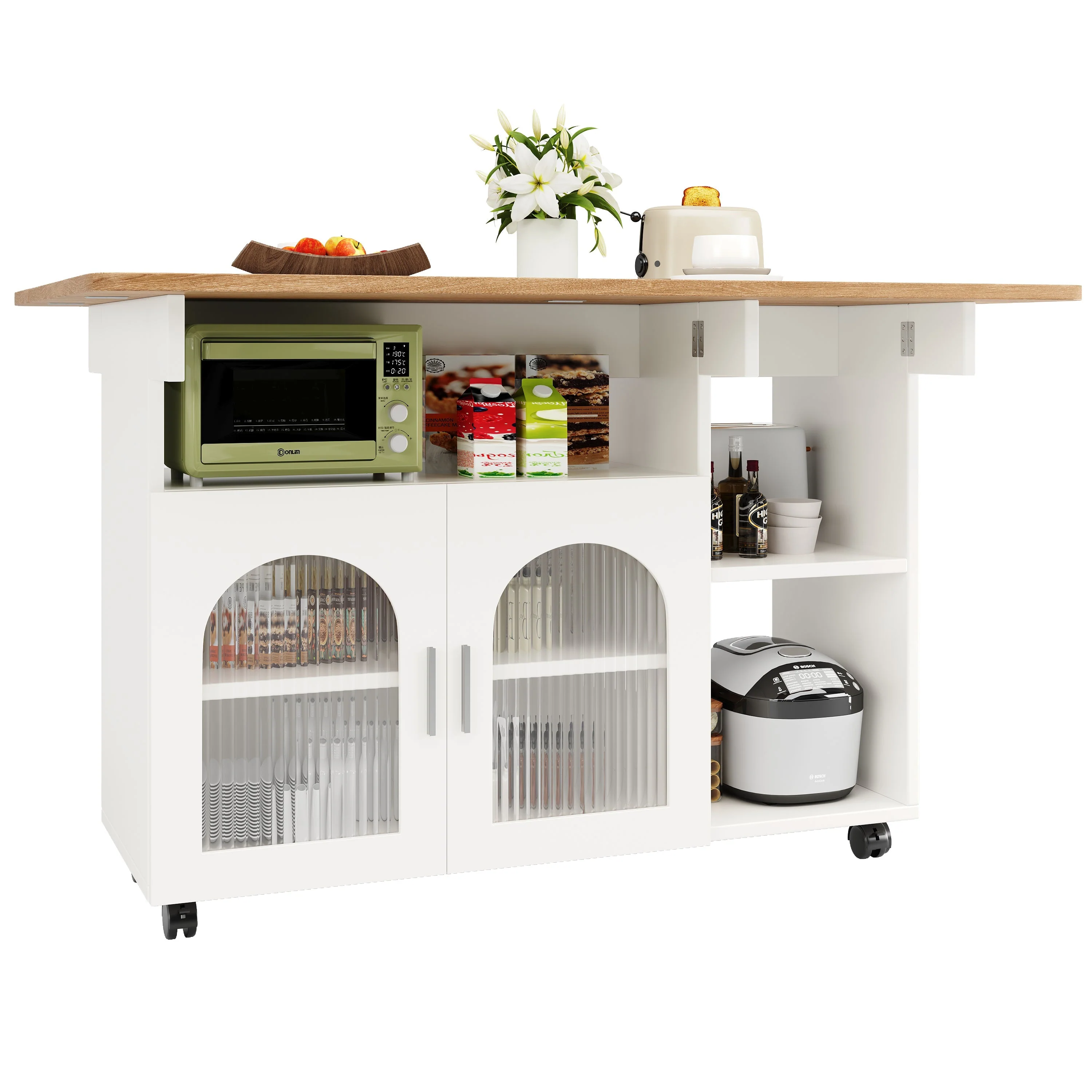 Kitchen Island Dining Cart - Multifunctional Storage, Removable - White Wood Grain - Image 10