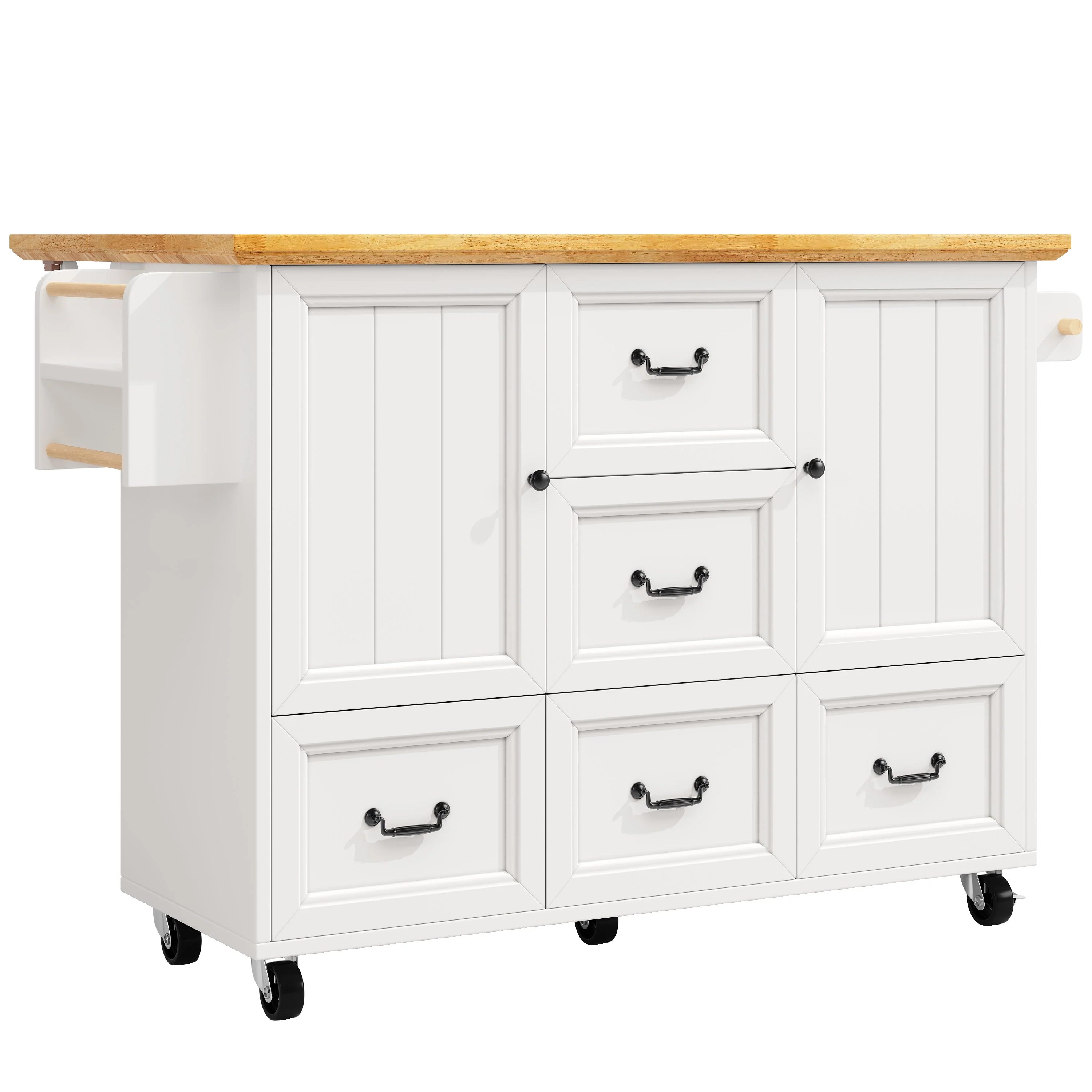 Kitchen Island Extendable Trolley 5 Drawers Towel/Spice Rack - White/Black - Image 8