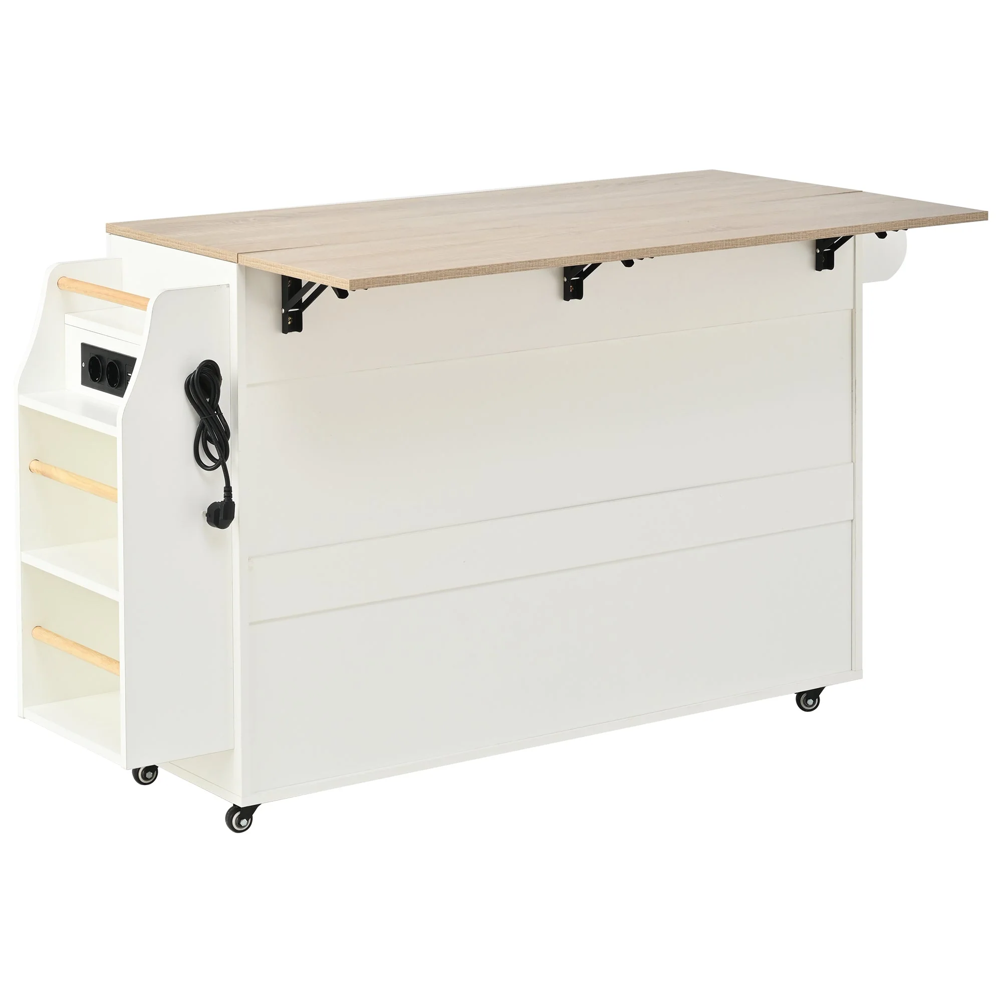 Kitchen Island Extendable Worktop Waste Bin Power Strips Mobile - Image 7