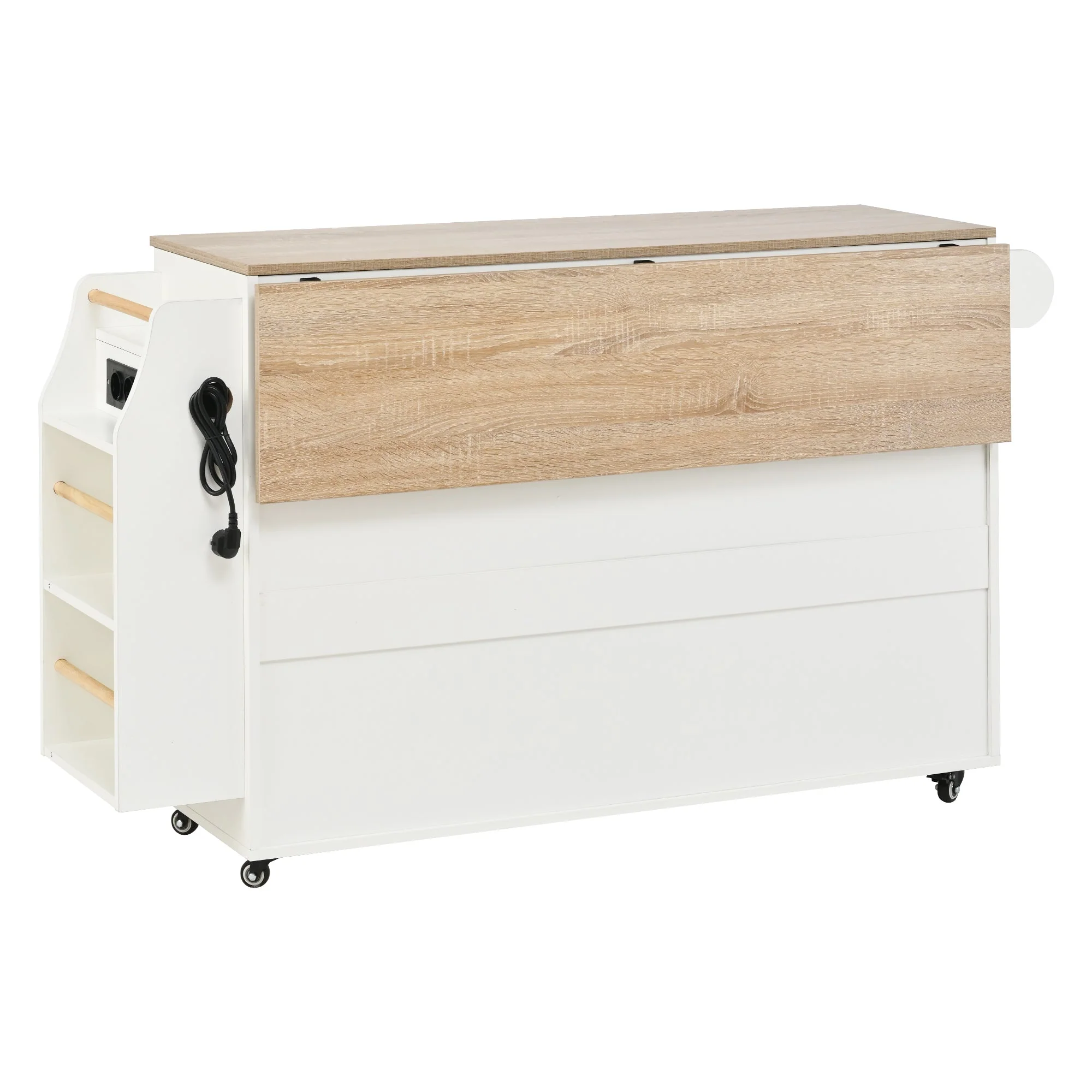 Kitchen Island Extendable Worktop Waste Bin Power Strips Mobile - Image 9