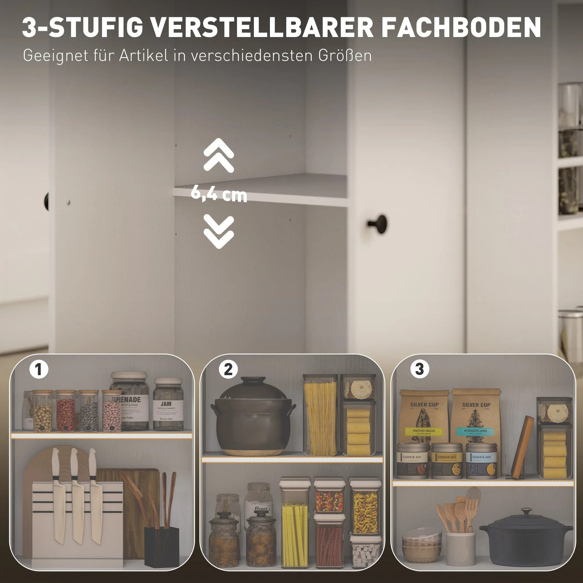 Kitchen Island Kitchen Trolley on Wheels with Worktop, Drawer, Cabinet, Spice Rack, Towel Rail, White - Image 5
