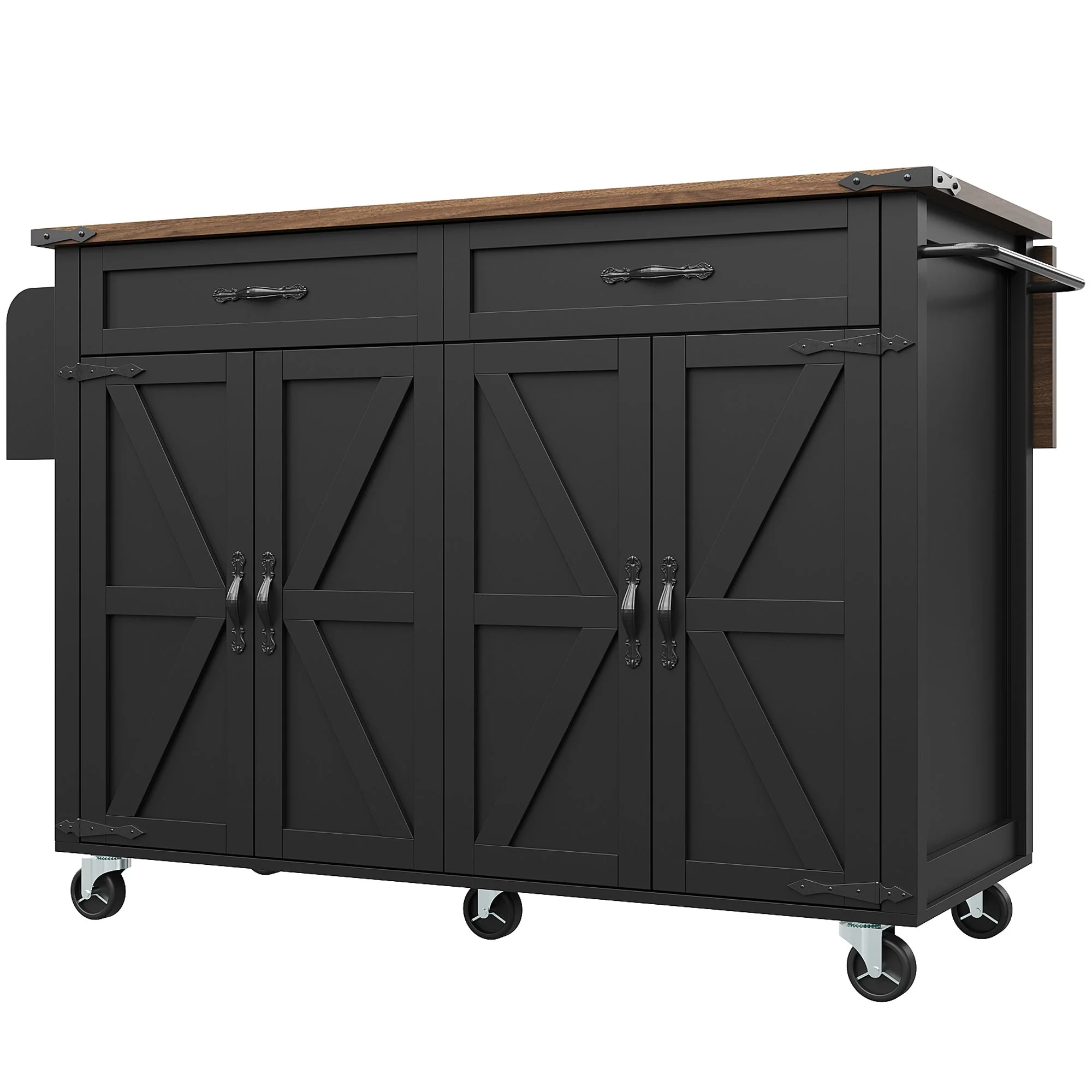 Kitchen Island Serving Trolley with Pull-out Worktop 4 Doors 2 Drawers Wood Grain Finish Black - Image 5