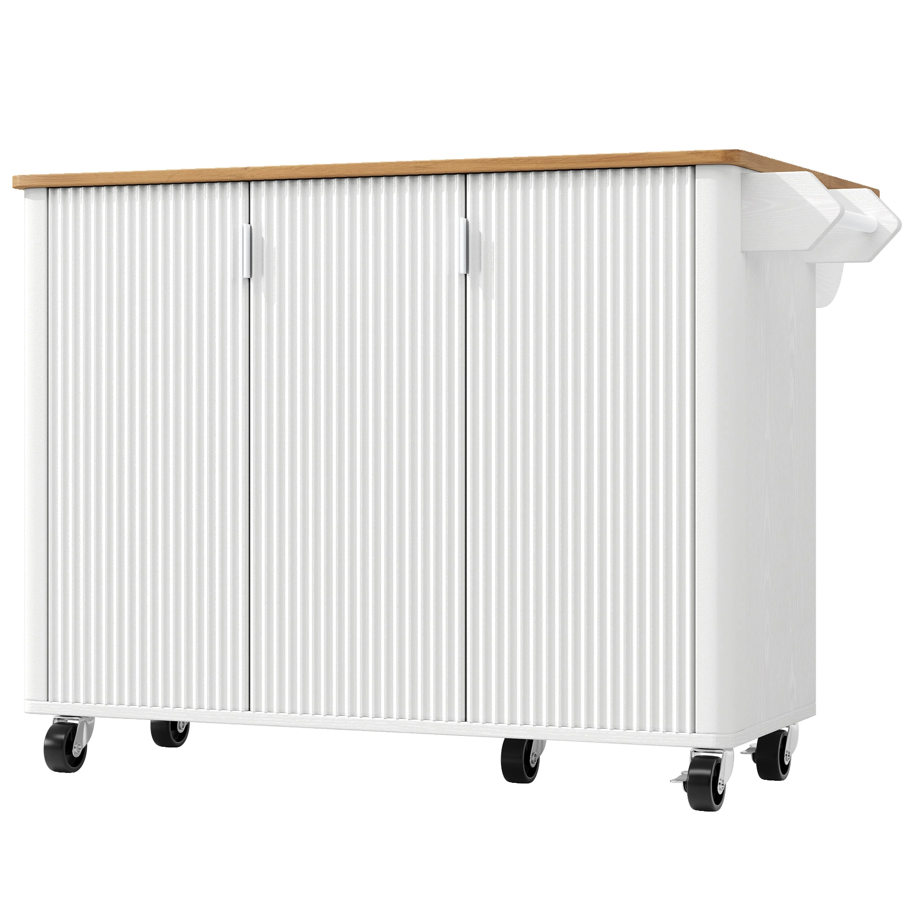 Kitchen Island Trolley Extendable on Wheels Buffet Storage Adjustable Dividers 3 Doors White/Black - Image 10