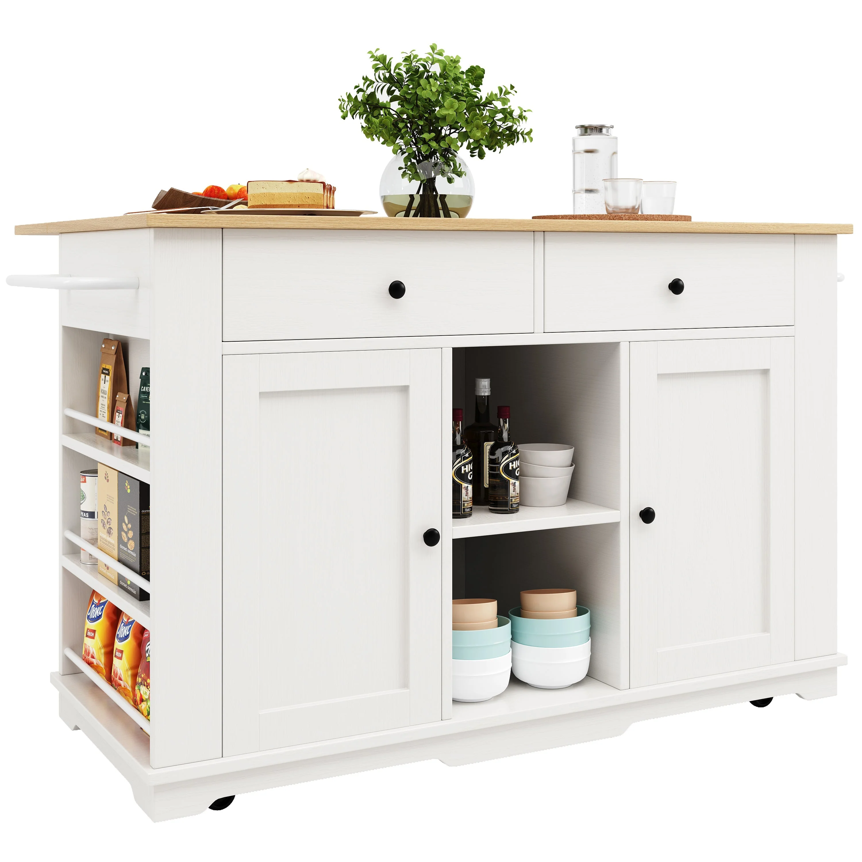 Kitchen Island Trolley Worktop Power Strip Wood Grain White - Image 5