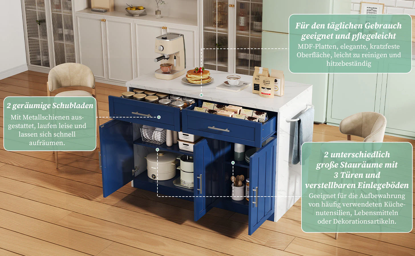 Kitchen Island with Power Outlets and Adjustable Shelves, Wood Look - Image 7