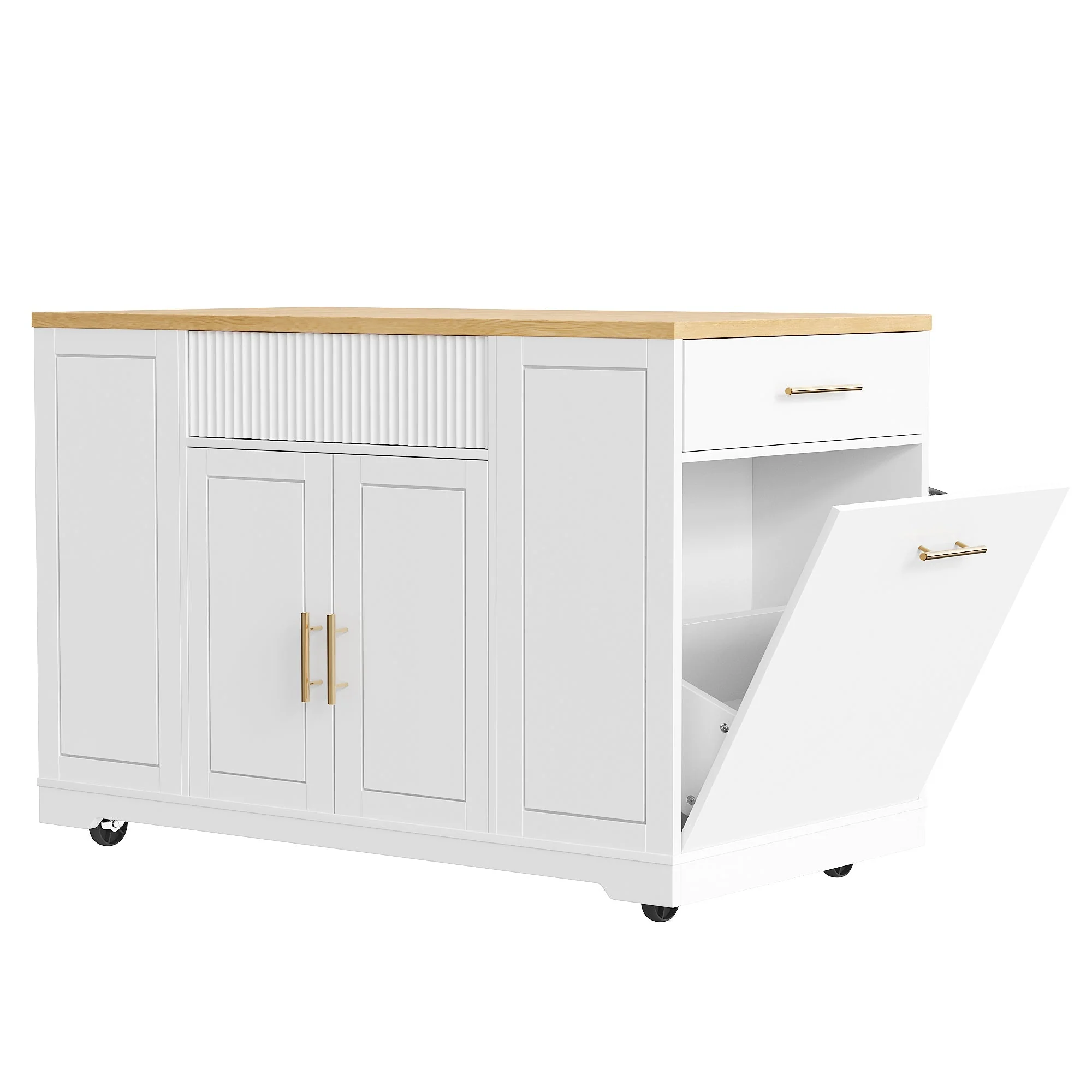 Kitchen Island with Wheels Waste Bin Storage 2 Doors 3 Drawers - Image 6