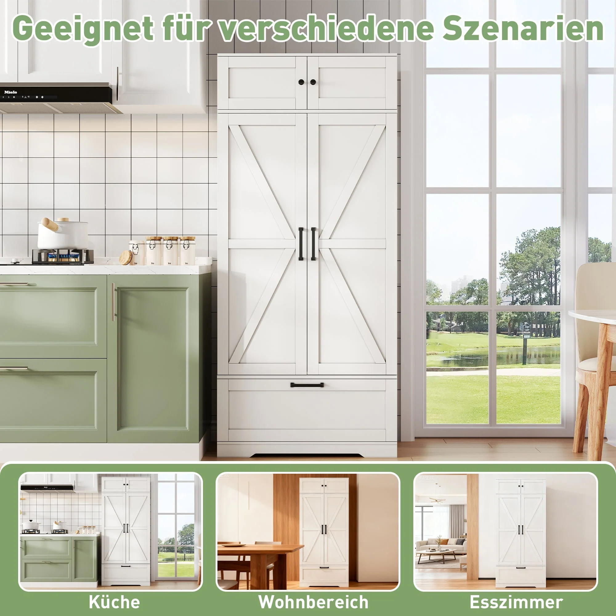 Kitchen Storage Cabinet 80x40x180cm Freestanding with Wine Rack & Adjustable Shelves, Industrial Style - Image 3