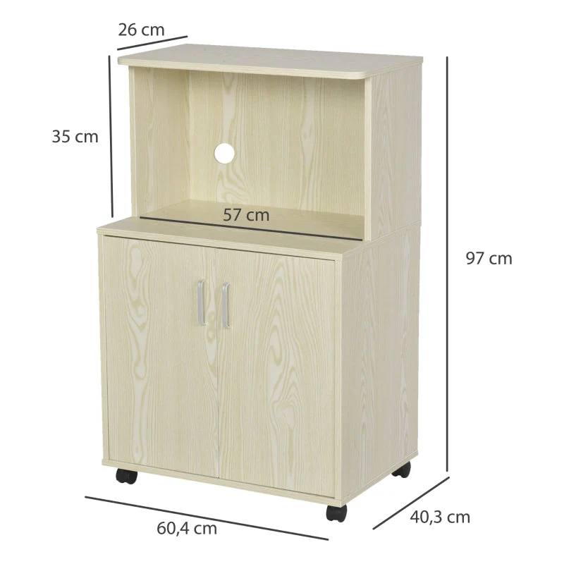 Kitchen Storage Unit, Microwave Stand Trolley Cabinet with Locking Wheels, Oak Tone - Image 3