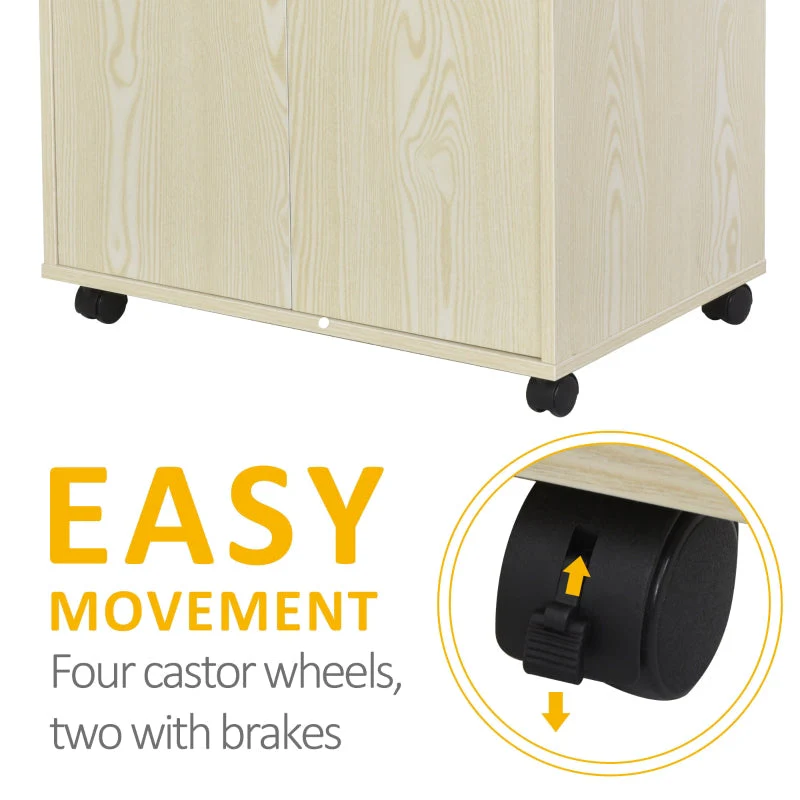 Kitchen Storage Unit, Microwave Stand Trolley Cabinet with Locking Wheels, Oak Tone - Image 6