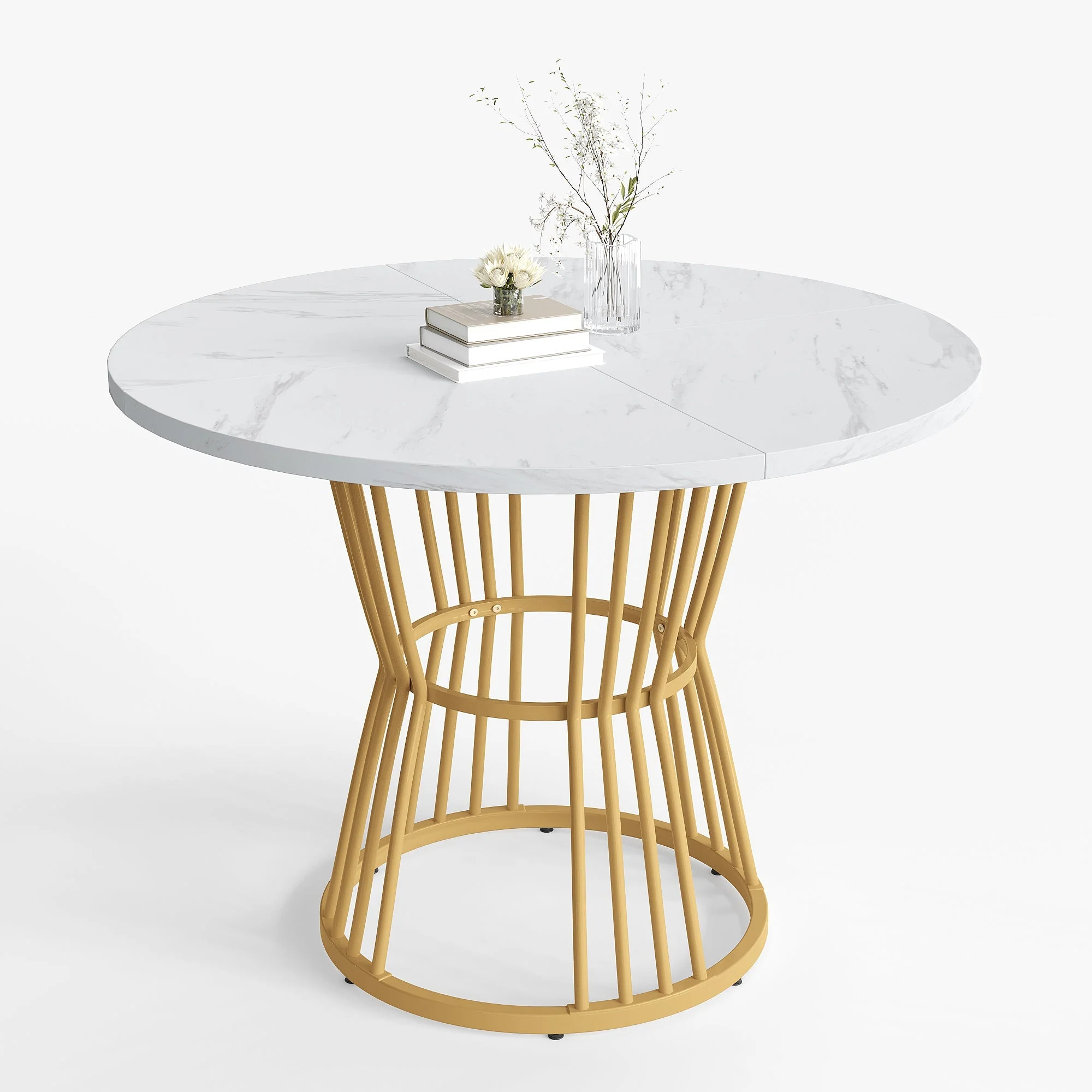 Kitchen Table Modern Marble Sturdy Metal Frame White/Gold - Image 6