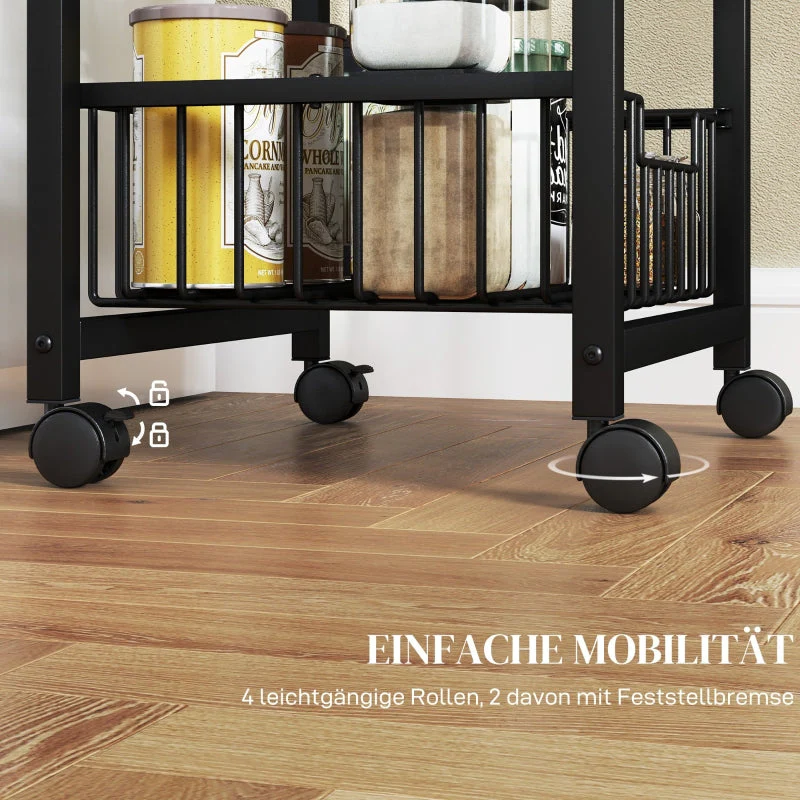 Kitchen Trolley 3-Tier Rolling 3 Steel Baskets - Image 4
